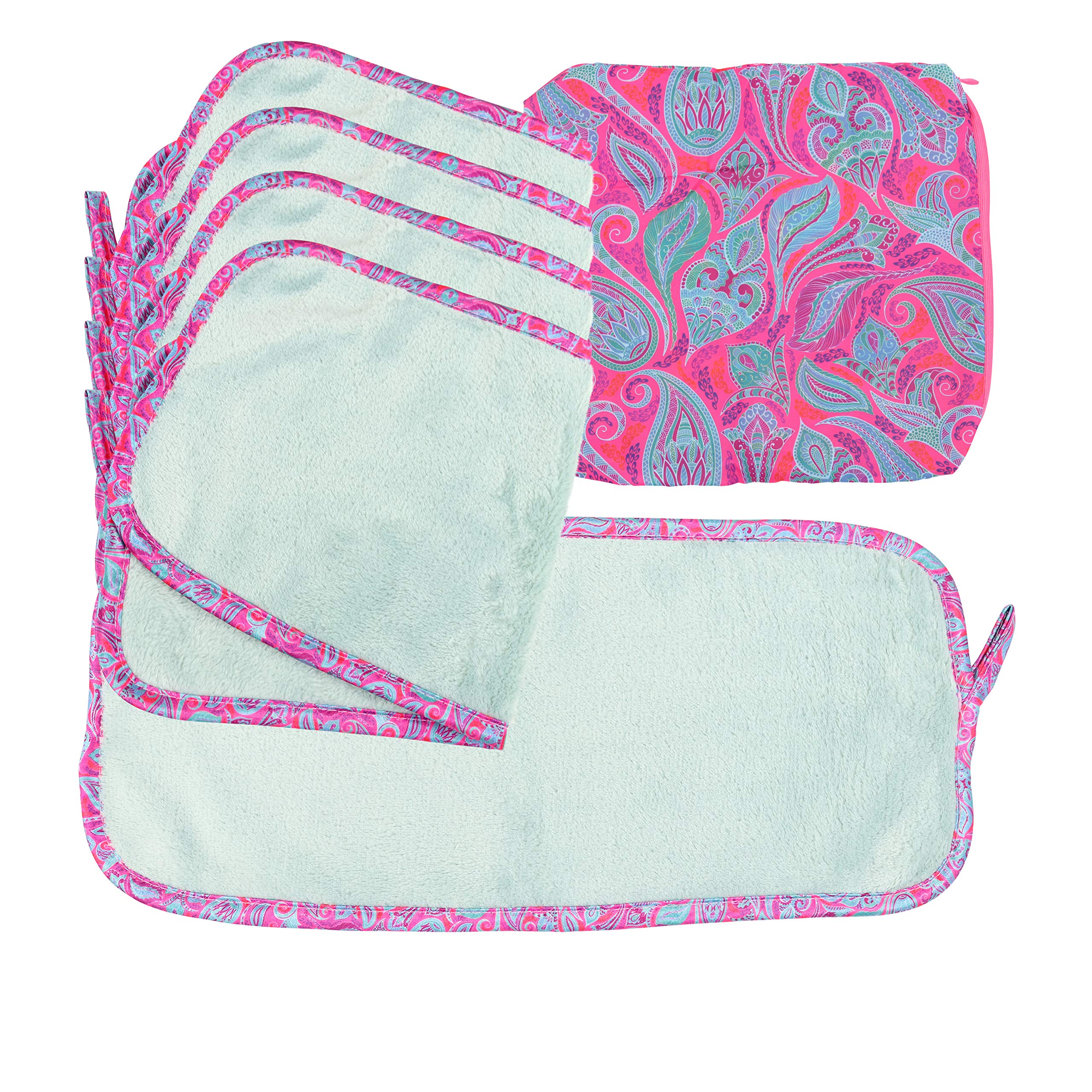 **Arkwright Reusable Microfiber Makeup Remover Cloths - 5 Pack Soft Coral Fleece Facial Towels with Travel Pouch - Gentle for Sensitive Skin, Eco-Friendly Washcloths 7.5