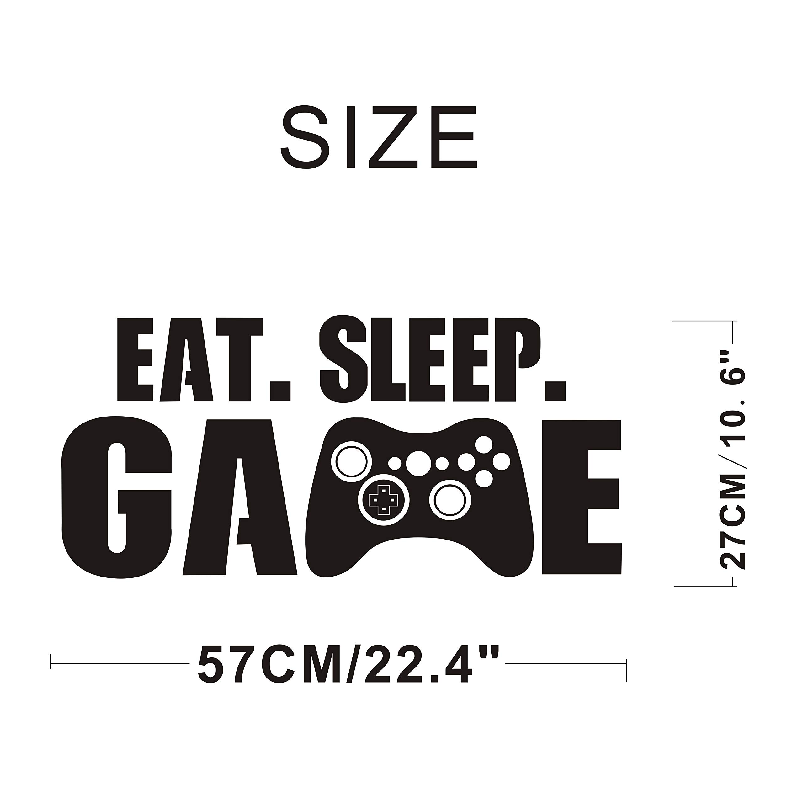 Eat Sleep Game Wall Decal - Gamer Controller Vinyl Wall Stickers for Kids Bedroom & Nursery Decor - Black Video Game Themed Wall Art - Perfect for Gaming Room, Teen Bedroom & Gamer Gifts