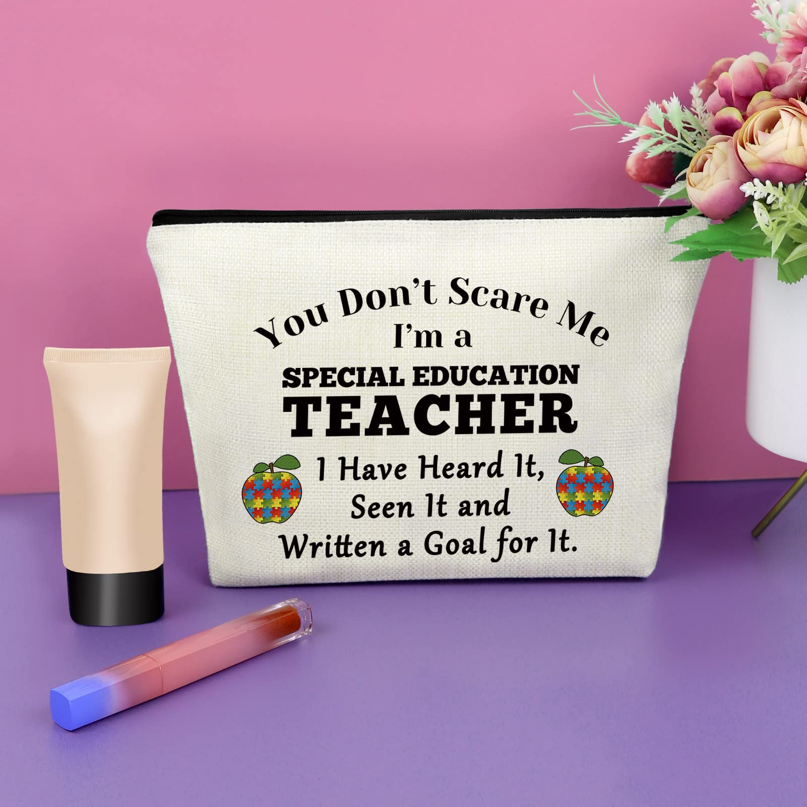 **Special Education Teacher Appreciation Gift - Makeup Bag & Cosmetic Organizer for Autism Teachers, Thank You & Retirement Gift - Travel Pouch for School, Work & Daily Use**