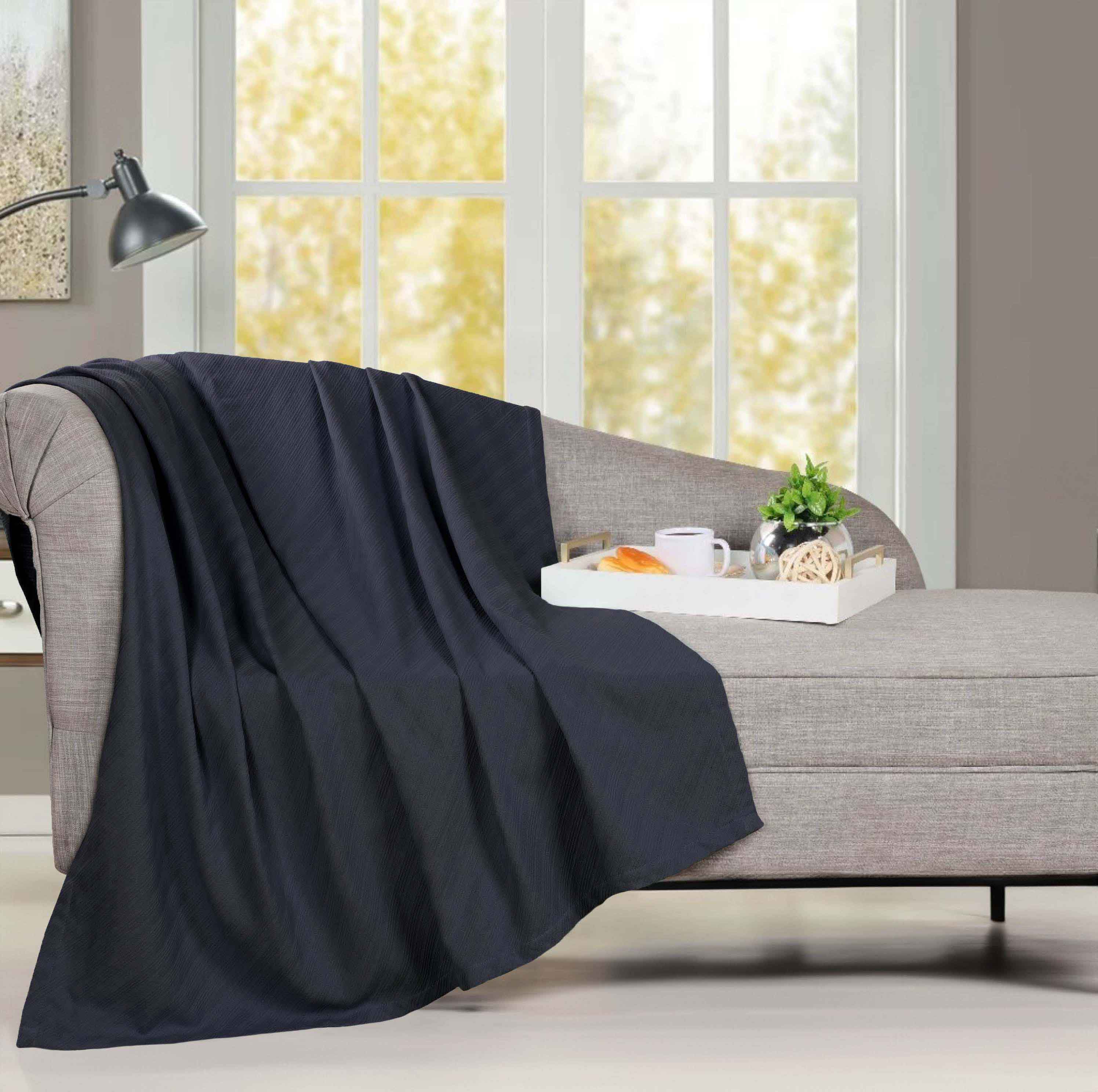 Soft Milan Cotton Textured Striped Lightweight Woven Blanket - Perfect for Sofa, Bed & Outdoor Picnics - Breathable & Cozy Throw