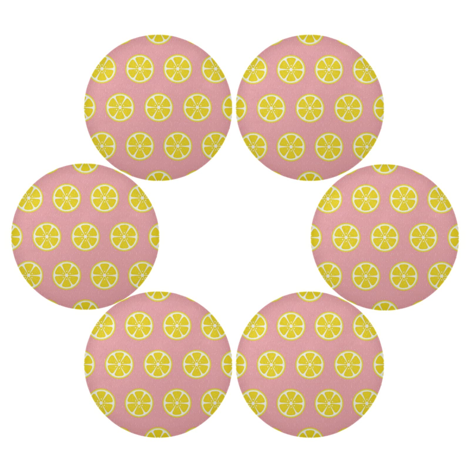 WIHVE Round Placemats Set of 6 - Yellow Lemon Dots Non-Slip Table Mats for Kitchen Dining (15.4 Inch) - Perfect for Family Meals, Dinner Parties & Everyday Use