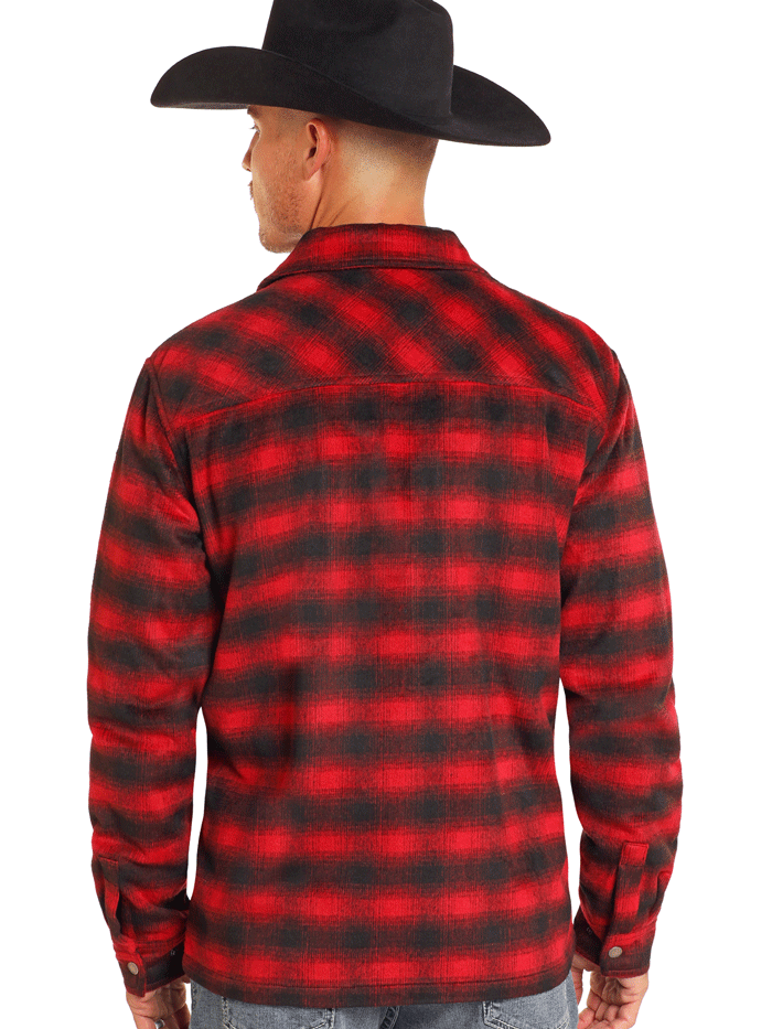 Rock & Roll Denim BM92C04325 Men's Full Zip Plaid Shirt Jacket - Red Checkered Casual Outerwear for Streetwear & Music Festivals