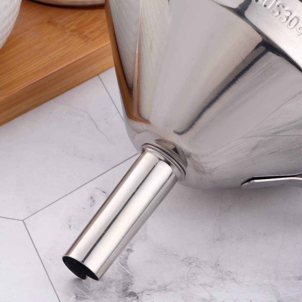 QIBORUN 5-Inch Stainless Steel Kitchen Funnel with Removable Strainer - Cooking Oil Filter Funnel for Transferring Liquids, Dry Ingredients & Powder - Perfect for Baking, Canning, Auto Oil Change & Home Brewing