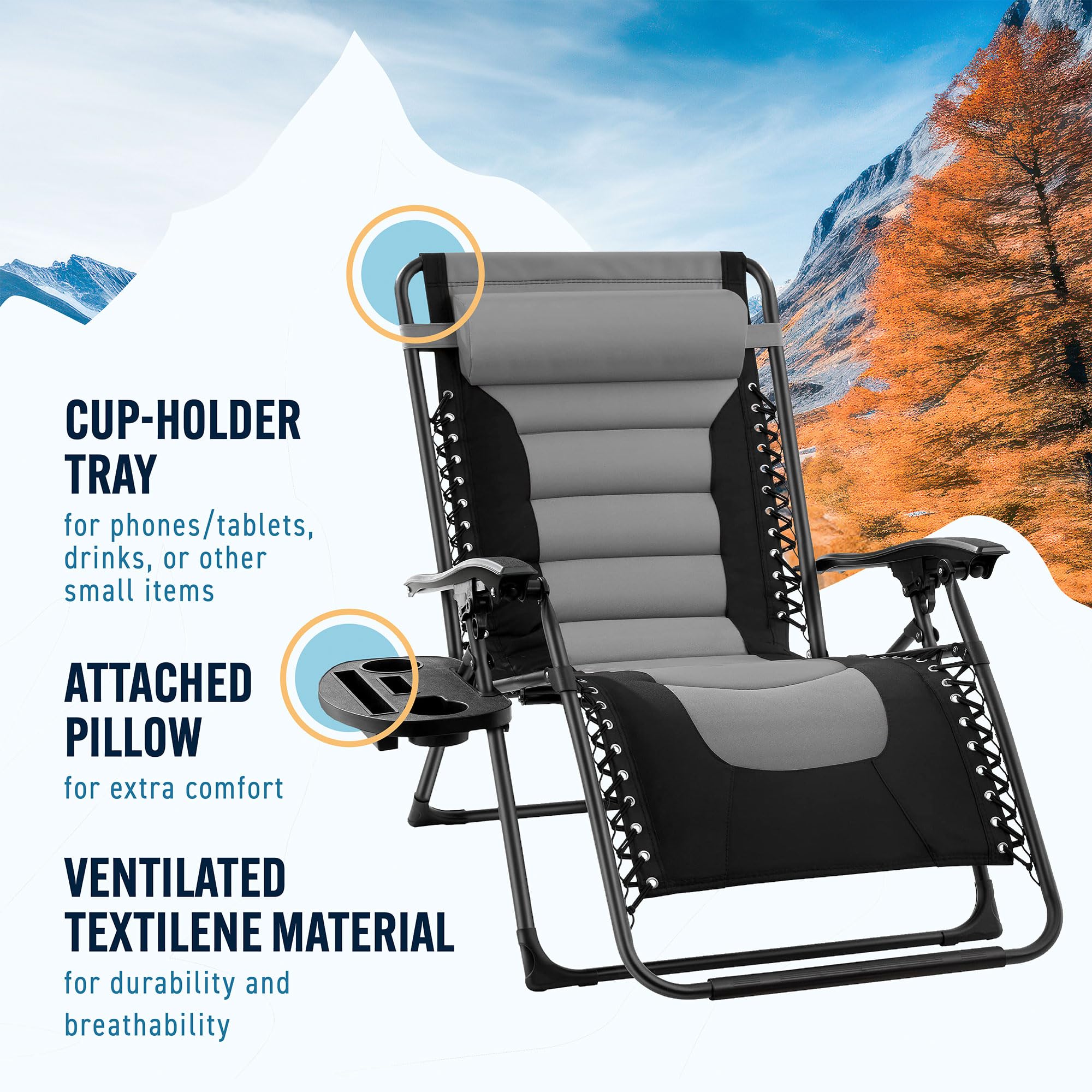 Adjustable Oversized Zero-Gravity Lounge Chair - Foldable Outdoor Recliner with Side Table for Patio, Poolside, Camping & Backyard Relaxation