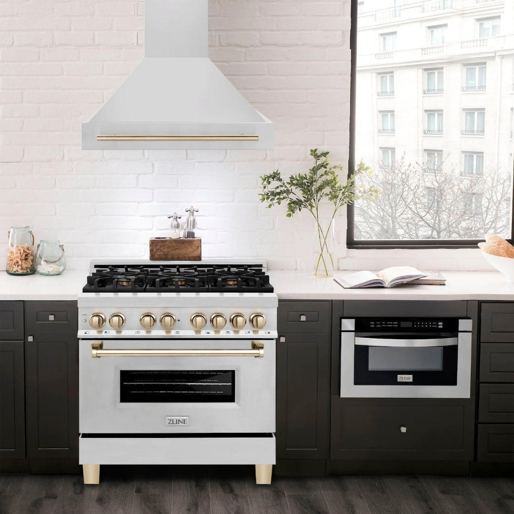 ZLINE Autograph Edition 36 Inch Stainless Steel Range Hood with Stainless Steel Shell & Handle (8654STZ 36) - Professional Kitchen Ventilation for Home Chefs & Modern Kitchens