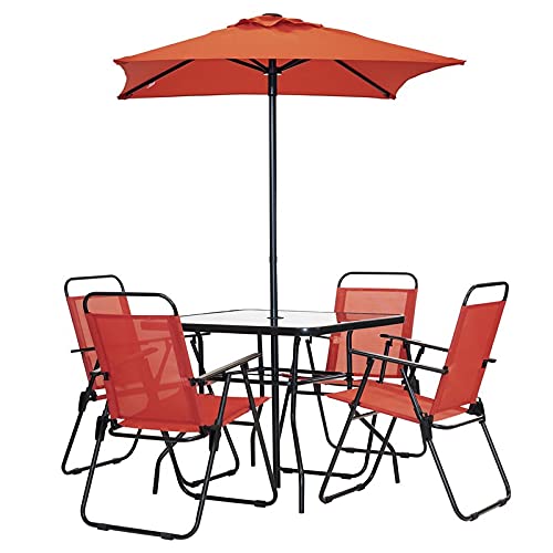 Patio Premier 6-Piece Outdoor Dining Set with Square Table in Ruby Red - Perfect for Backyard BBQs, Garden Parties & Poolside Relaxation