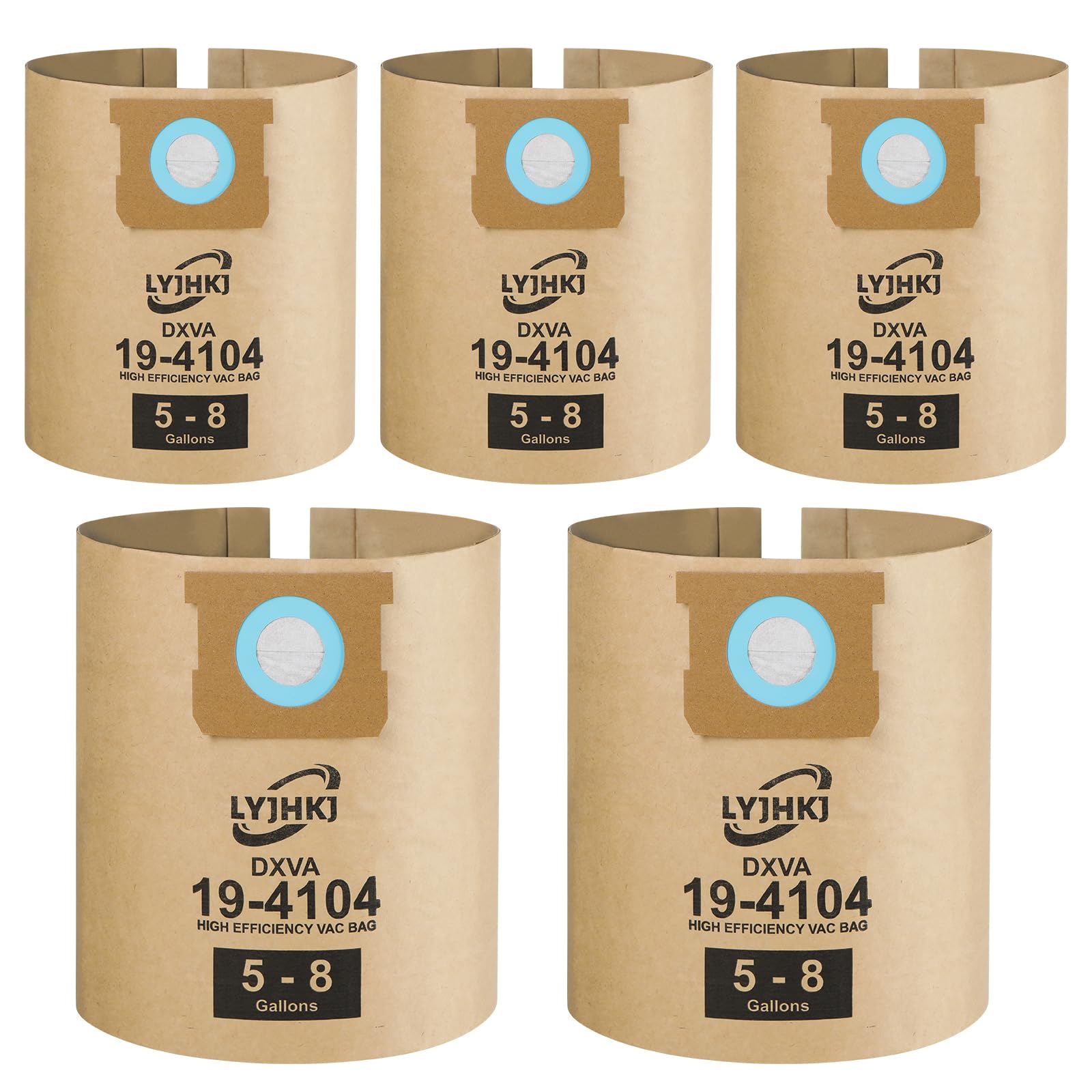 5 Pack DXVA19-4104 Vacuum Bags for DEWALT 5-8 Gallon Wet/Dry Vacuums | Disposable Shop Vac Dust Collection Bags Replacement | Ideal for Workshop, Garage & Home Cleaning