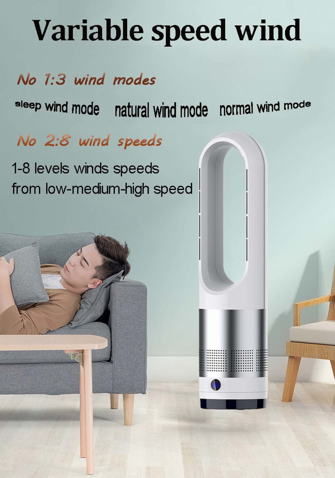 Bladeless Tower Fan with Remote Control - 8 Speed Settings, LED Display, 8H Timer & 80° Oscillation - Quiet Cooling Fan for Bedroom, Office, Living Room - Easy Clean Grey Floor/Table Fan (Ideal for Summer, Home, Workspace & Nursery)