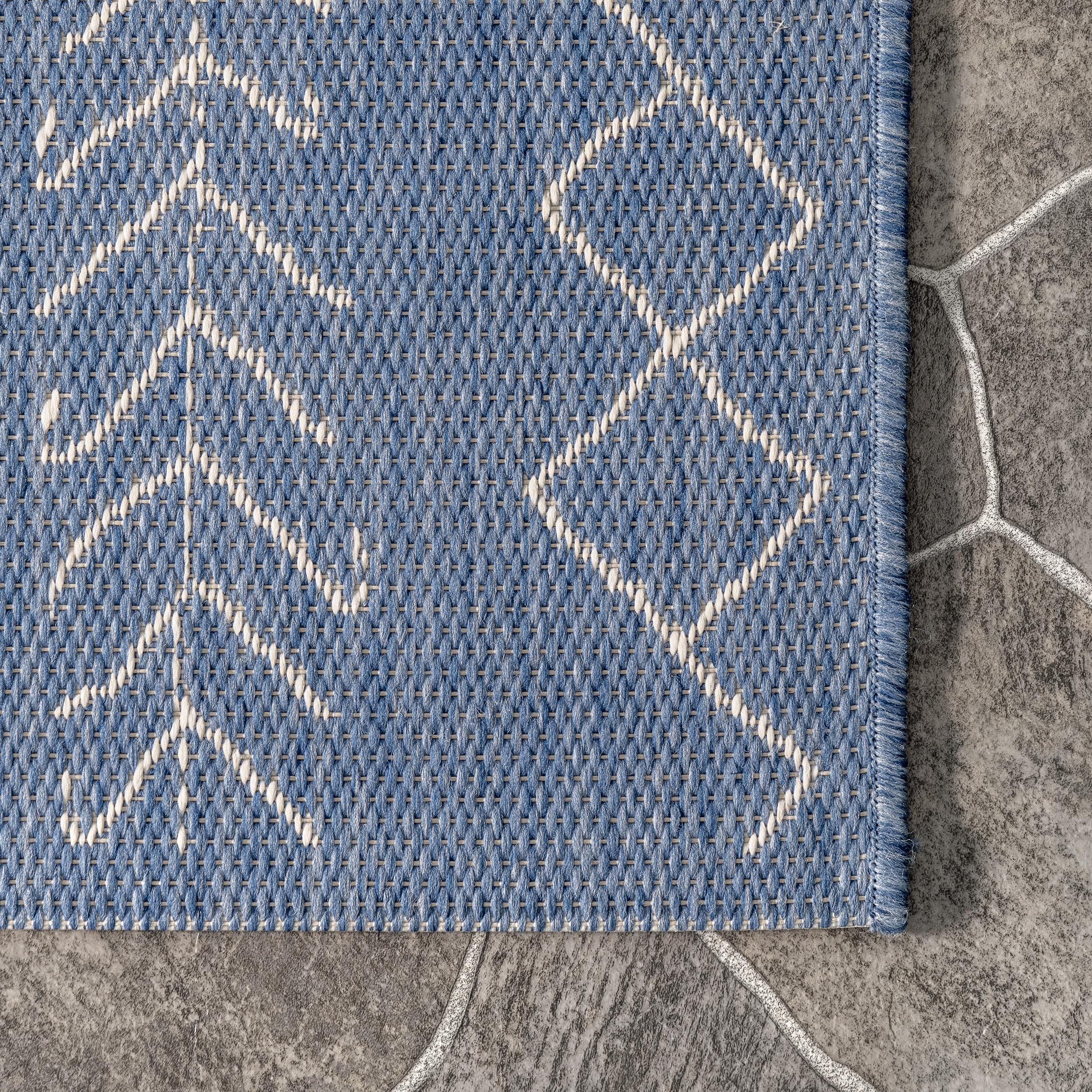 nuLOOM Moroccan Indoor/Outdoor Area Rug 6'x6' Square - Serna Blue Handwoven Boho Chic Rug for Living Room, Bedroom, Patio & Deck Decor