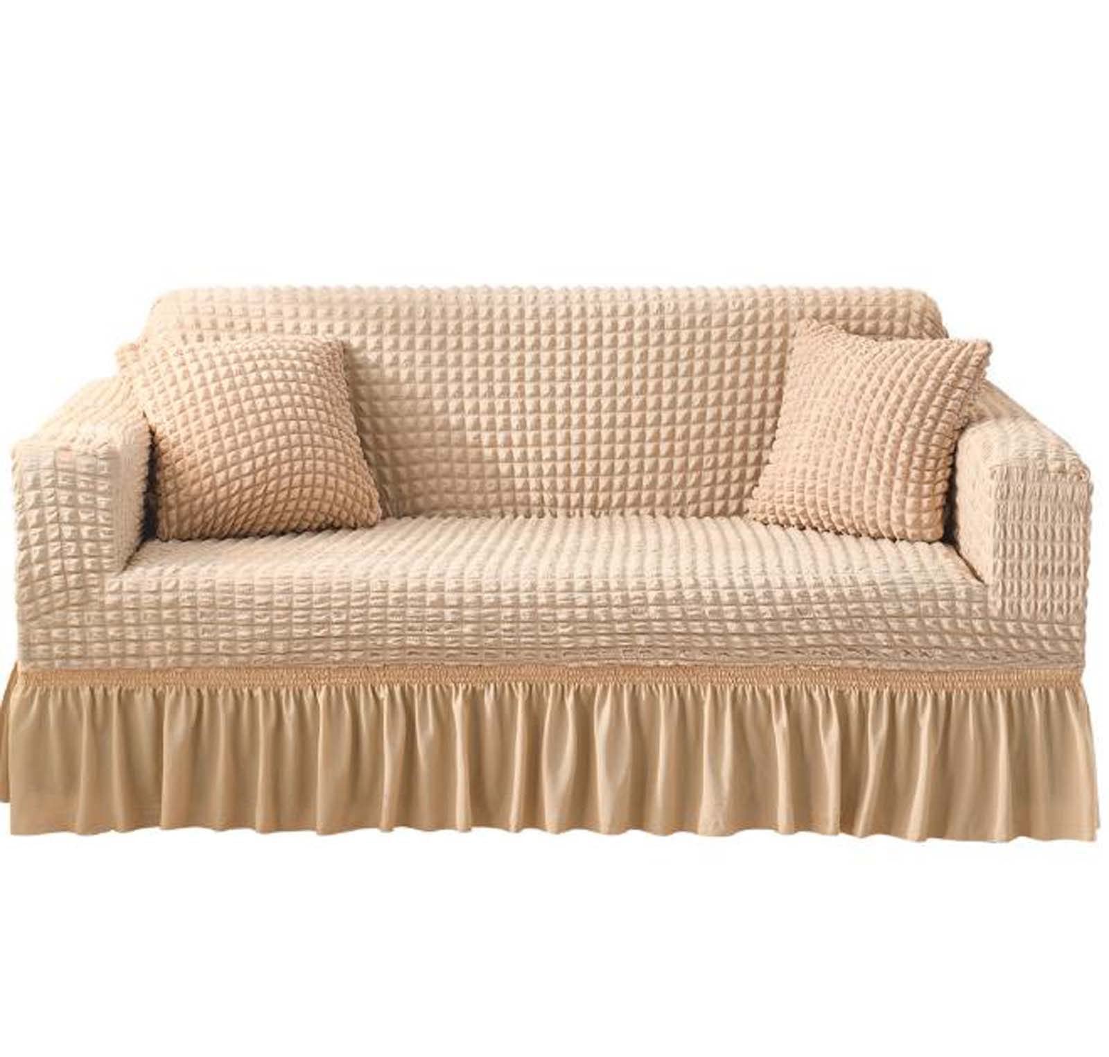 LKJHSDFG Sofa Cover - 1 Piece Stretchable Seersucker Slipcover for 4-Seater Couch, Washable Elastic Furniture Protector (Yellow) - Perfect for Living Room, Family Room & Home Decor