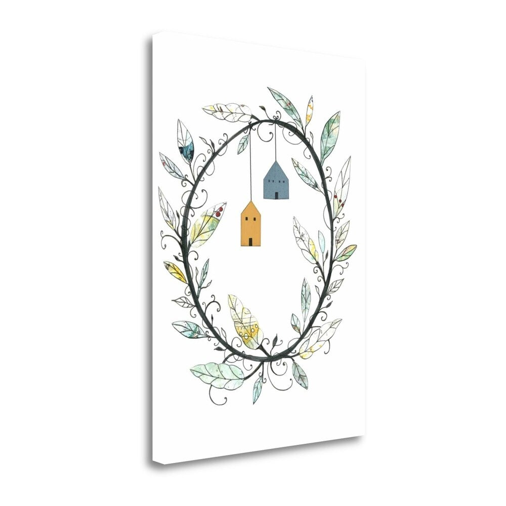 Sarah Ogren Bird Houses & Wreath Giclee Print on Gallery Wrap Canvas - Perfect for Home Decor, Living Room Wall Art, and Gift Ideas