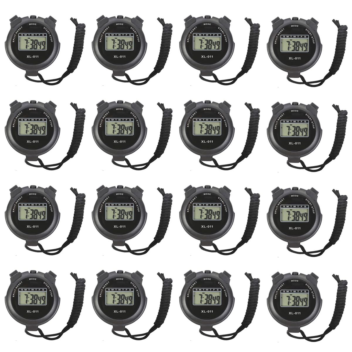 16-Pack Multi-Function Digital Stopwatch Timer with Large LCD Display, Date/Time & Alarm - Ideal for Sports Coaches, Fitness Trainers, Referees & Track Events | Waterproof & Shockproof Design for Outdoor Training & Competition Timing