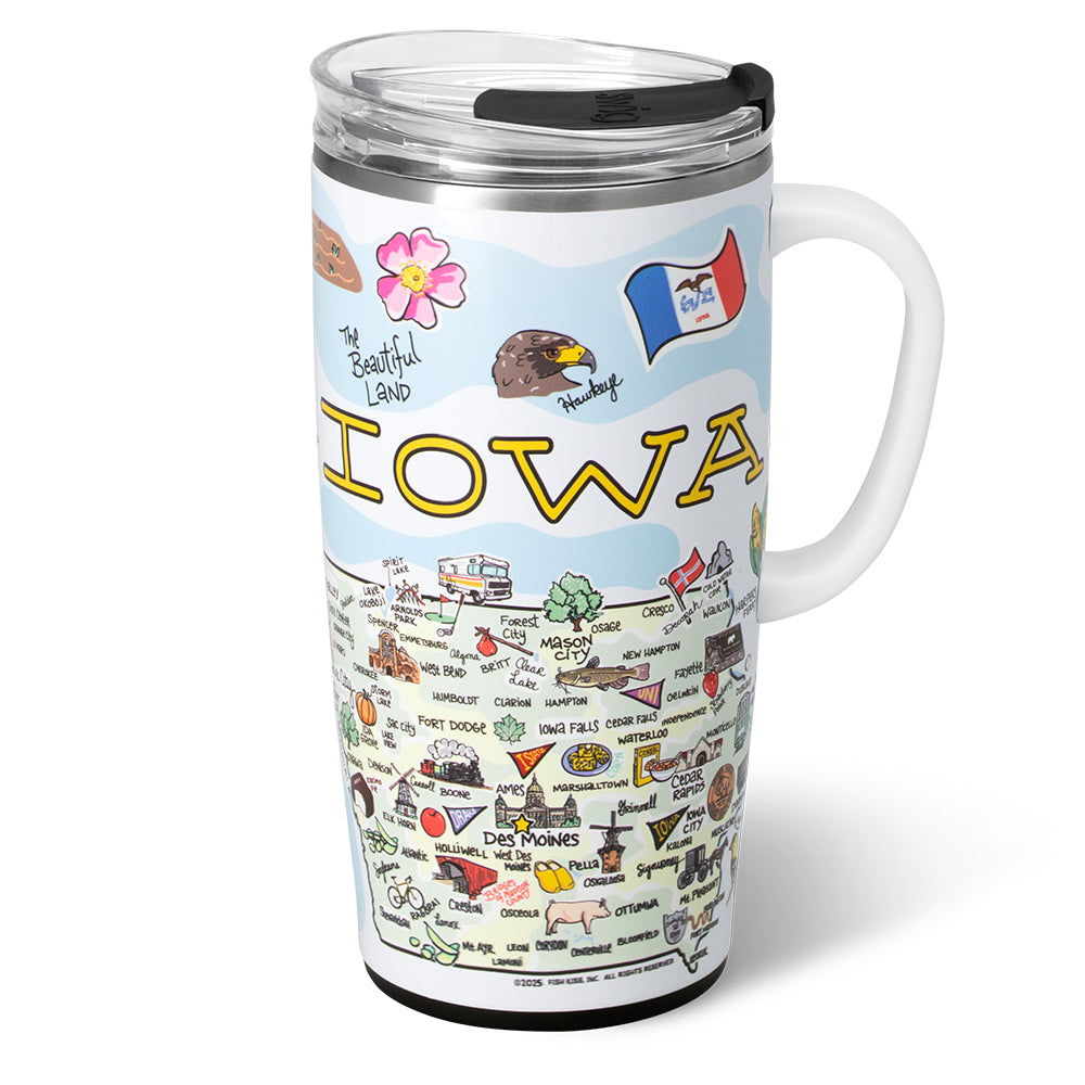 22oz Iowa Themed Travel Mug - Insulated Stainless Steel Coffee Tumbler with Lid - Perfect for Commuting, Camping & Office Use