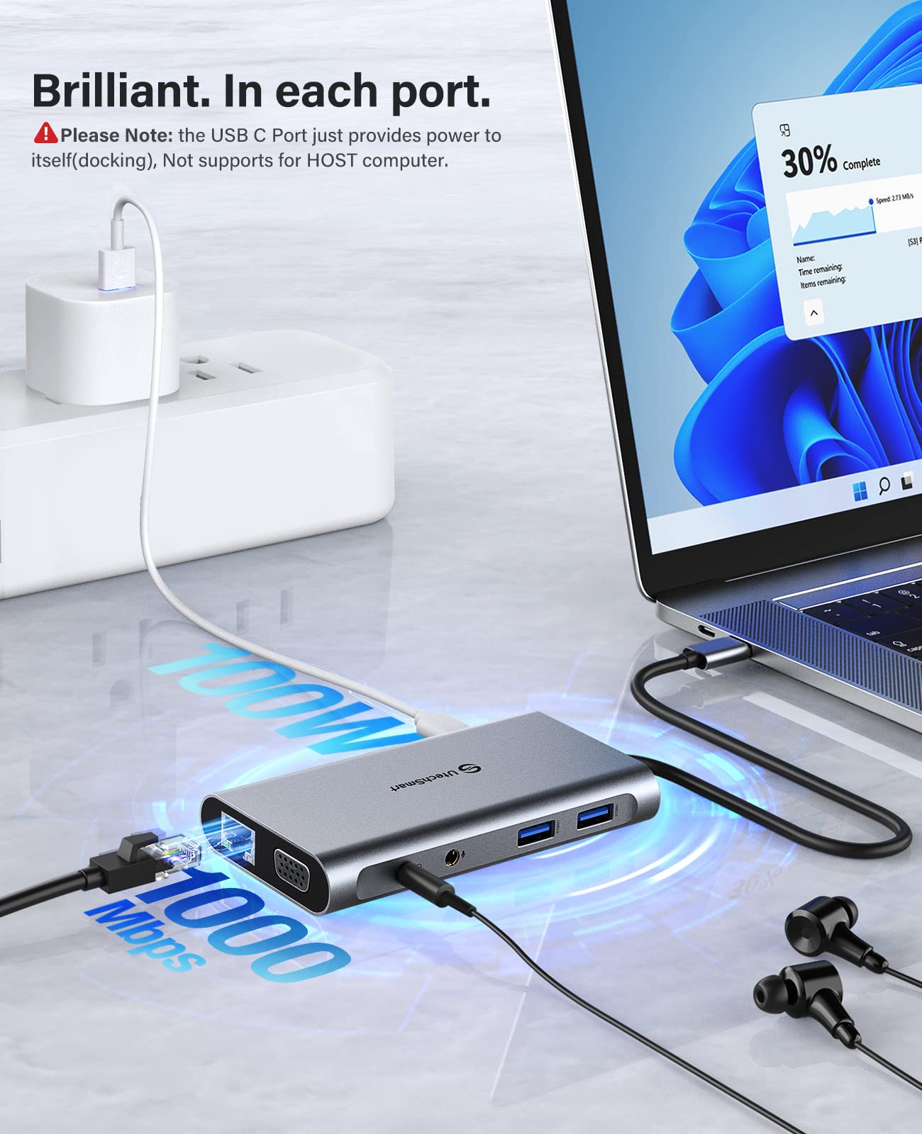 11-in-1 USB C Docking Station Triple Display with Dual HDMI, VGA, PD Charging, Ethernet, SD/TF Card Reader - Compatible with MacBook M1, Dell, HP, Lenovo Laptops - Perfect for Home Office, Gaming & Multi-Monitor Setup