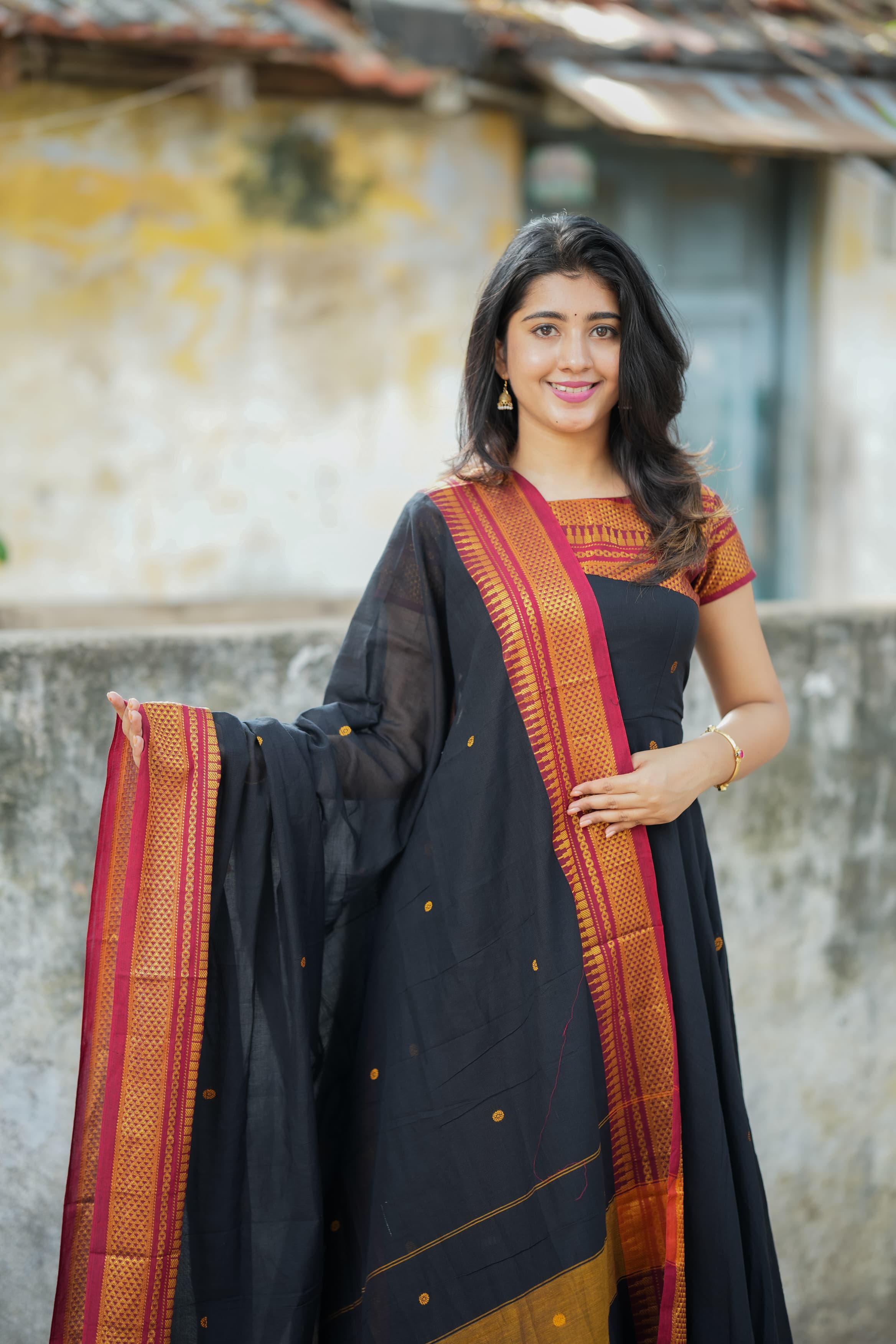 DD624 Karunya Pure Handloom Anarkali Dress - Elegant Indian Ethnic Wear for Women | Perfect for Weddings, Festivals & Special Occasions