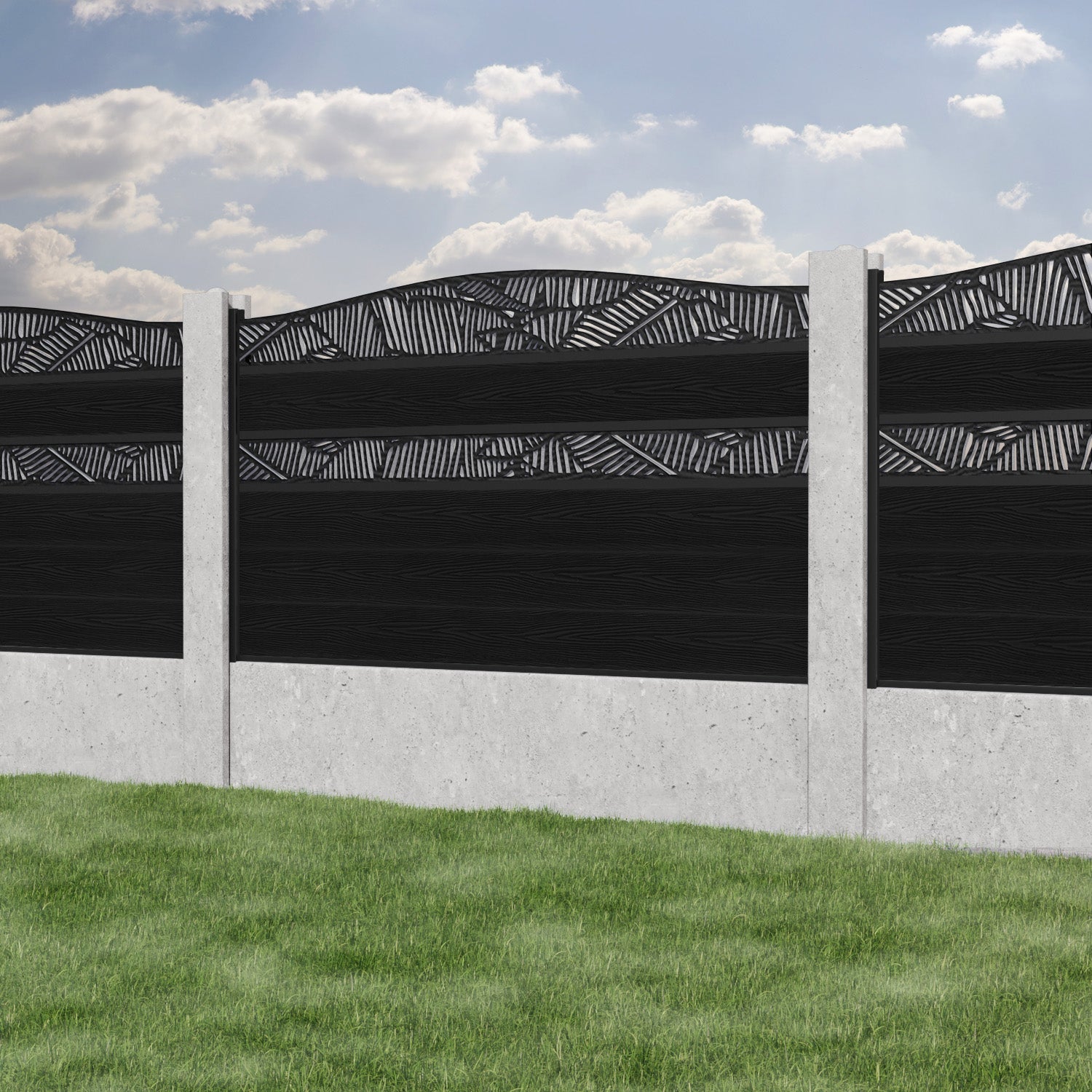 Classic Black Feather Curved Top Split Screen Fence Panel for Existing Concrete Posts - Perfect for Backyard Privacy, Patio Decor, and Garden Landscaping