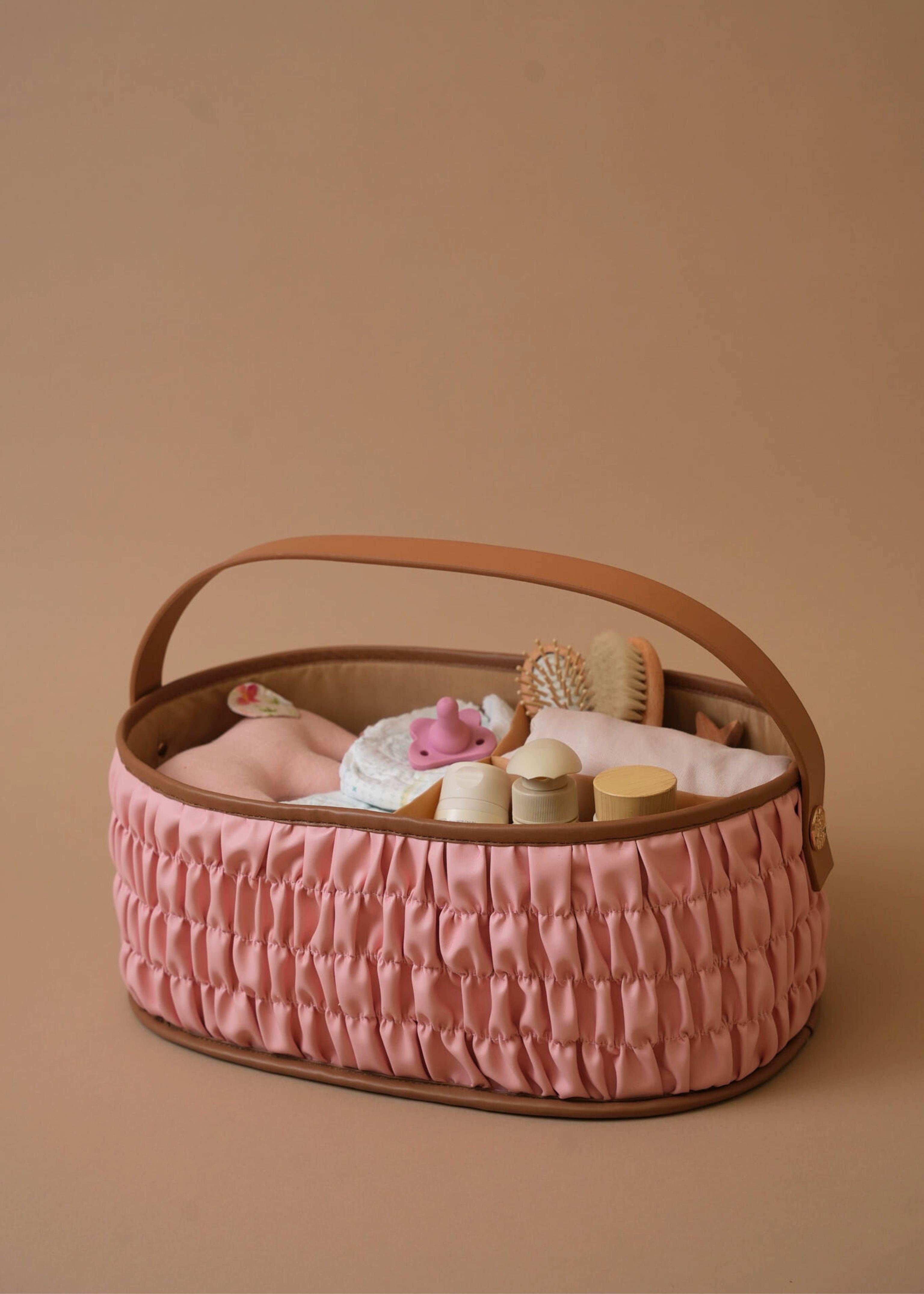 **Pink Dune Diaper Caddy - Portable Baby Essentials Organizer for Nursery, Changing Table & Travel**