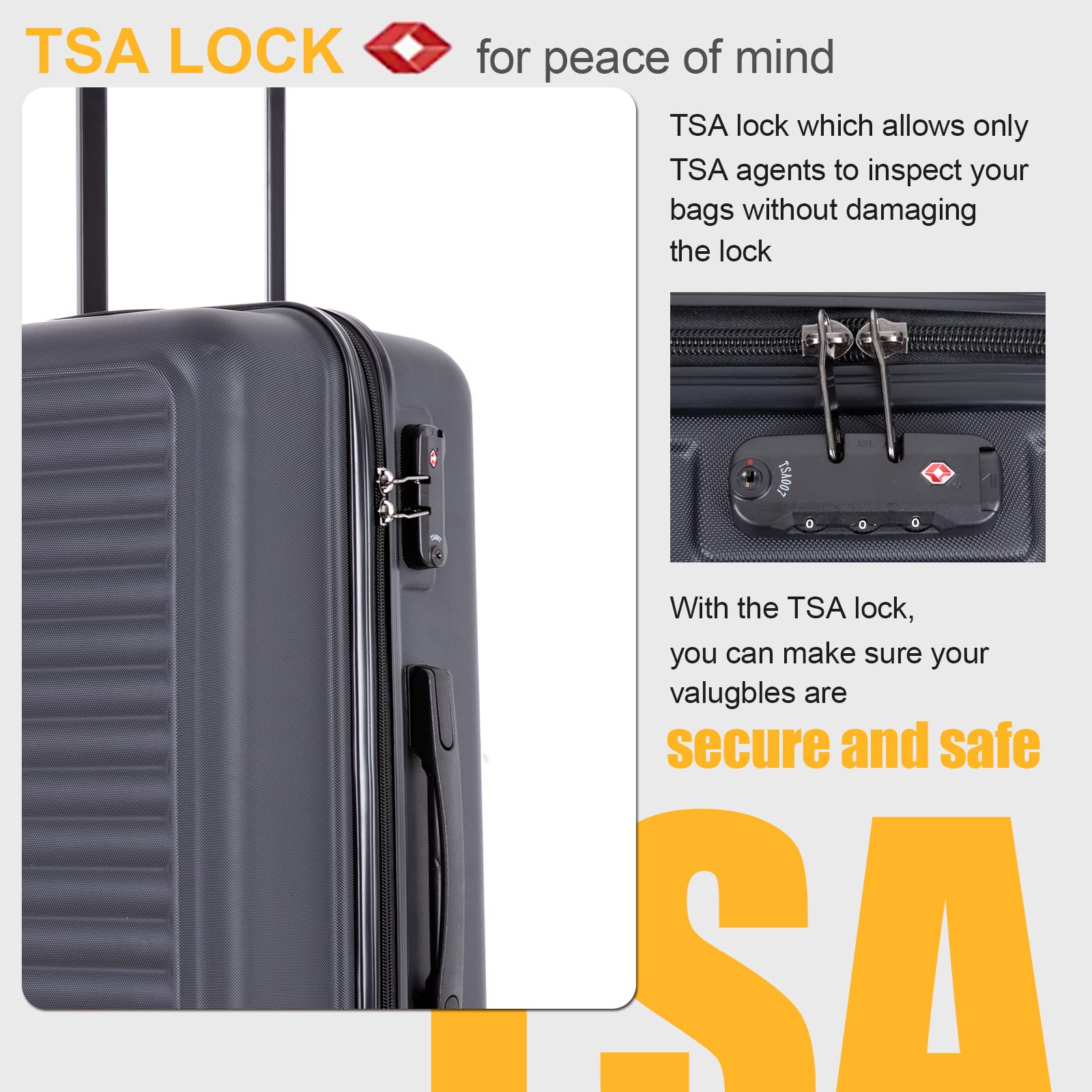 Durable Lightweight Hardshell Luggage Set with Spinner Wheels & TSA Lock - 3-Piece Carry-On Suitcase (20