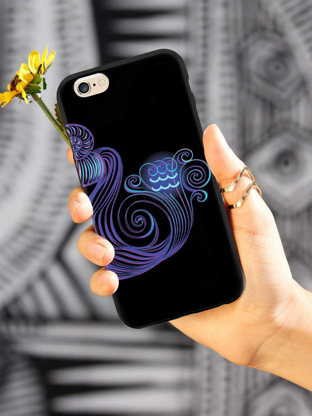 Inspired Cases - iPhone 12 Case Compatible with Apple iPhone 12 - 3D Textured Protective Phone Cover - Neon Zodiac Aquarius Design - Perfect for Daily Use, Travel & Gift Giving