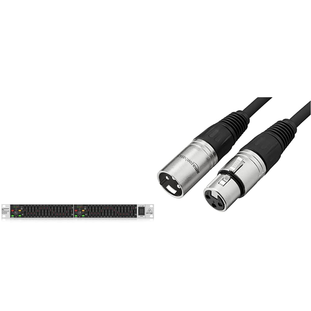 Behringer ULTRAGRAPH PRO FBQ1502HD 15-Band Stereo Graphic Equalizer with XLR Microphone Cable - Professional Audio Equalization for Live Sound, Studio Recording & DJ Mixing