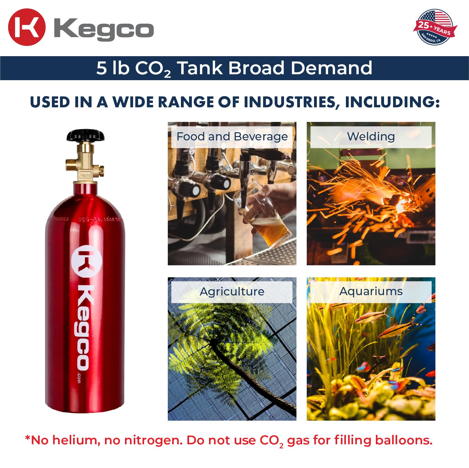 Kegco 3PB5-RED 5 lb Aluminum CO2 Tank with Electric Red Epoxy Finish - Home Brewing, Soda Dispensing & Draft Beer System Accessory