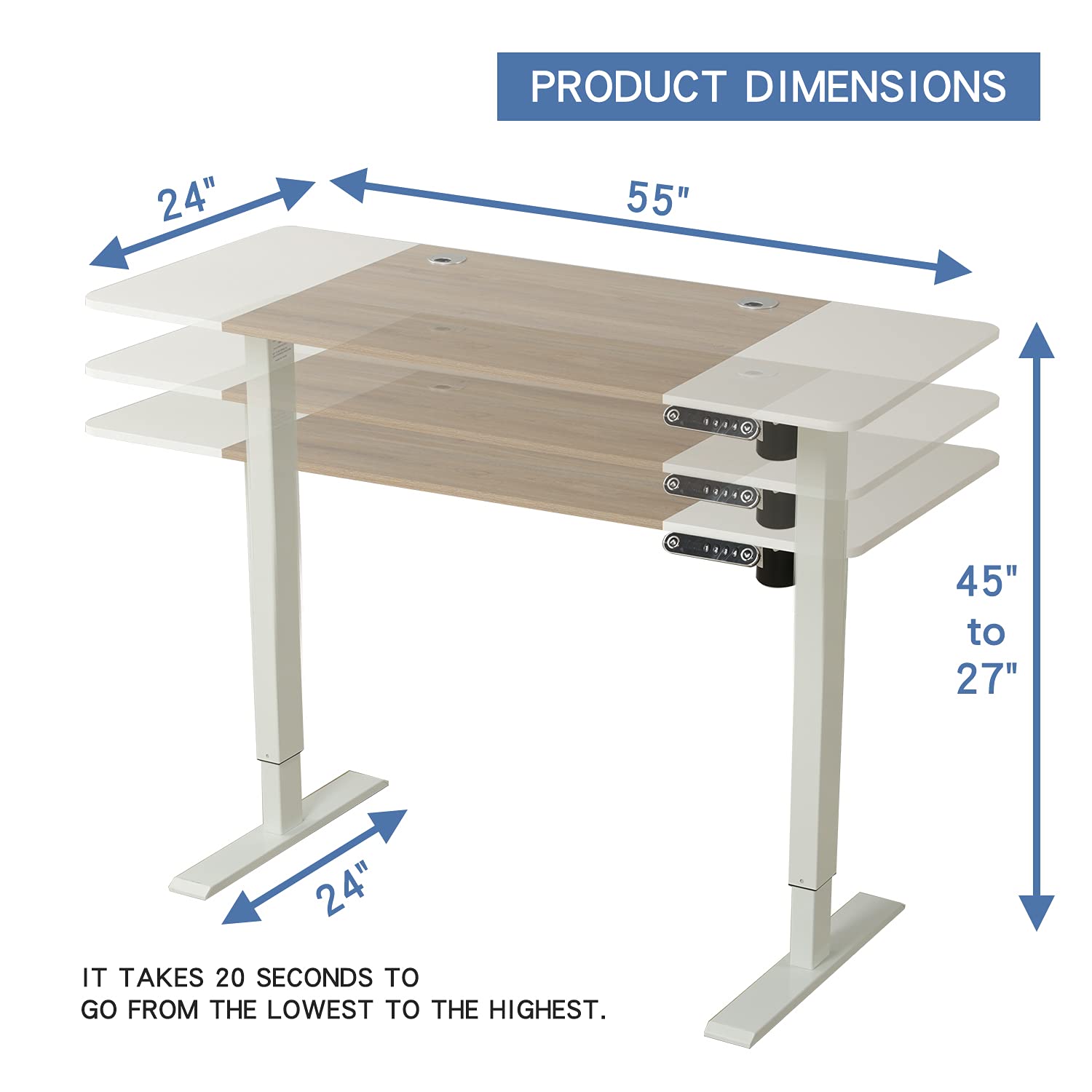 55 x 24 Inches Electric Height Adjustable Standing Desk with Memory Settings - Solid Wood Top & Double-Beam Construction - Anti-Collision Smart Office Desk for Home & Workspace - Perfect for Remote Work, Gaming & Study Setup