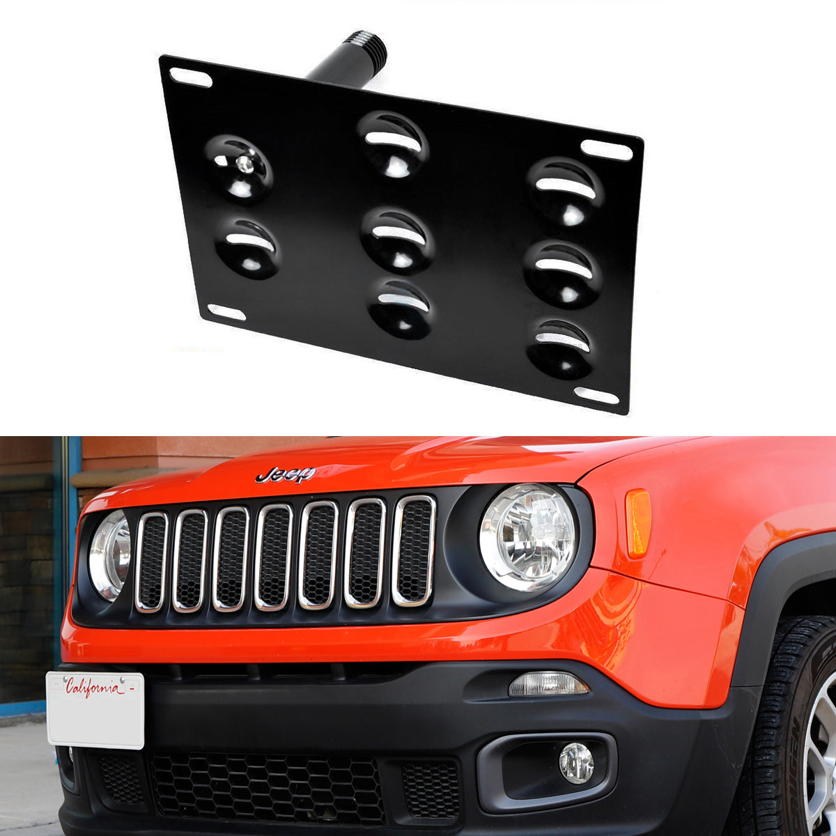 Jeep Renegade Bumper Tow Hook License Plate Bracket Mount Holder - Compatible with 2015 & Newer Models - Perfect for Off-Roading & Custom Front End Styling