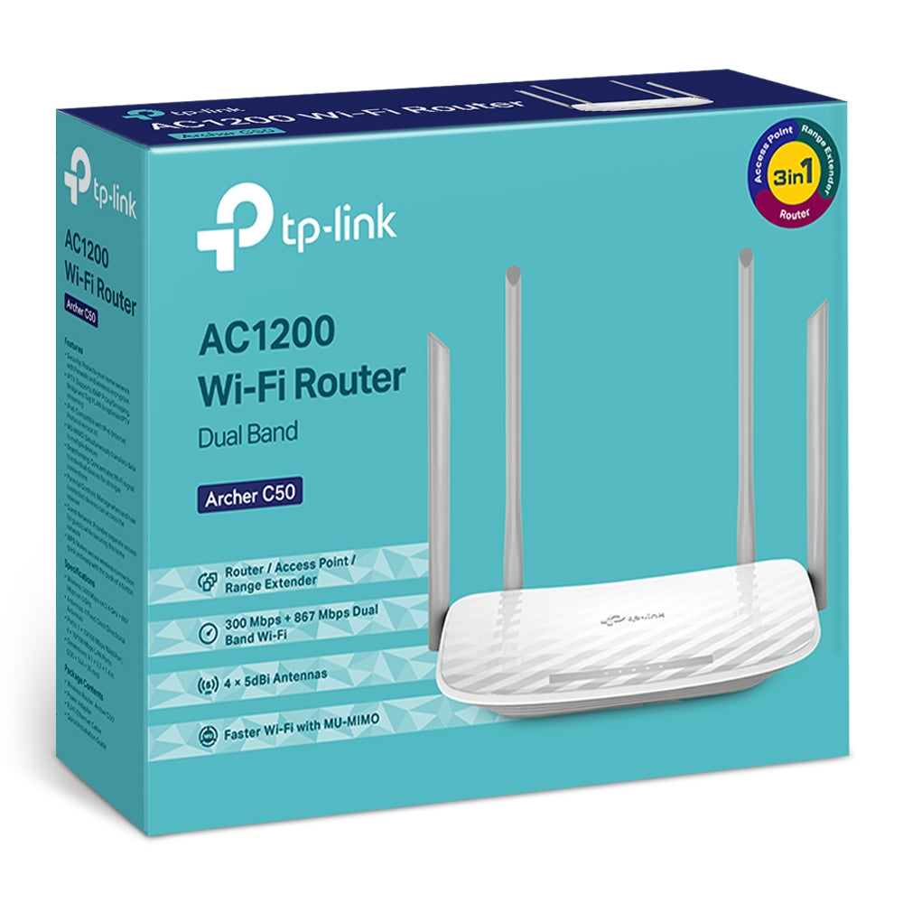 TP-Link Archer C50 AC1200 Dual Band Wireless WiFi Router with 4 External Antennas - High-Speed Internet for Home & Office Streaming, Gaming & Browsing