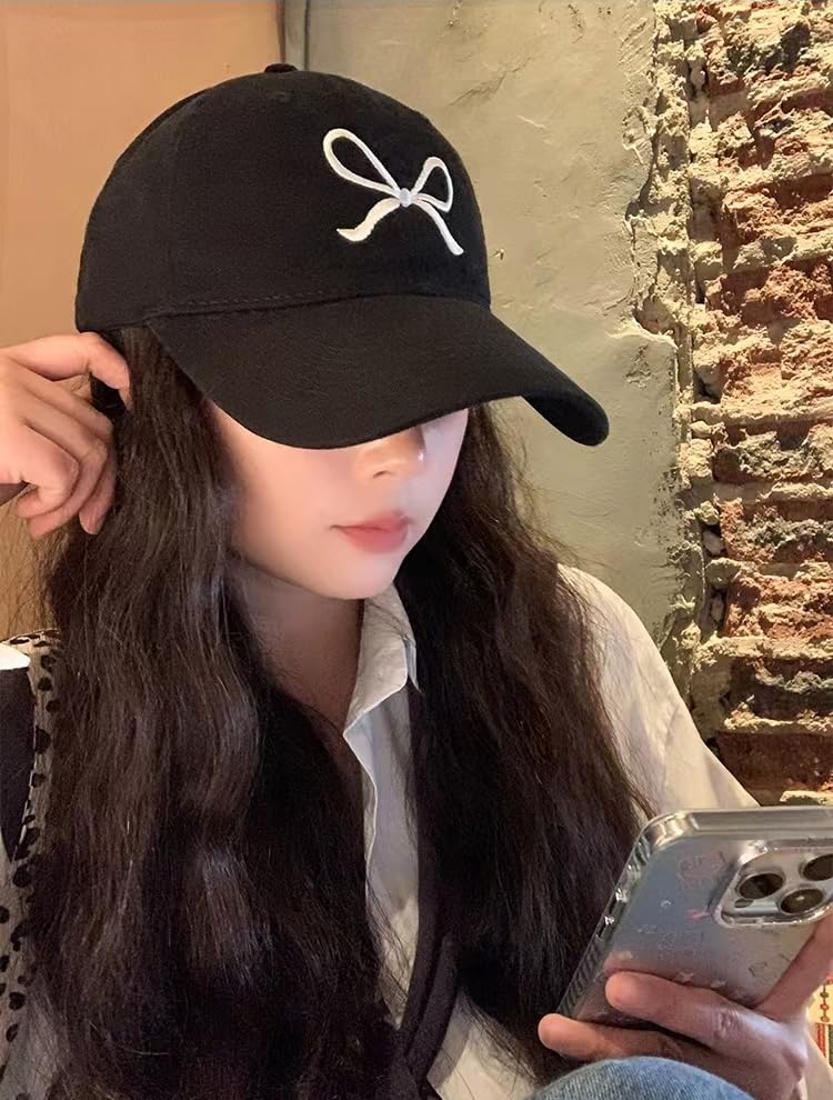 Trendy Y2K Bow-Tie Baseball Cap for Women & Men - Adjustable Trucker Hat with Visor for Sun Protection - Perfect for Hiking, Travel & Outdoor Activities