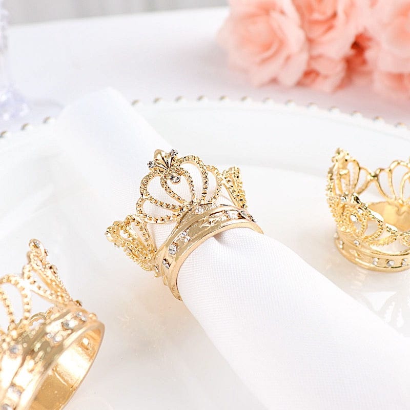4-Piece Round Metal Crown Rhinestone Napkin Rings Set - Elegant Table Decor for Weddings, Parties & Holiday Dining