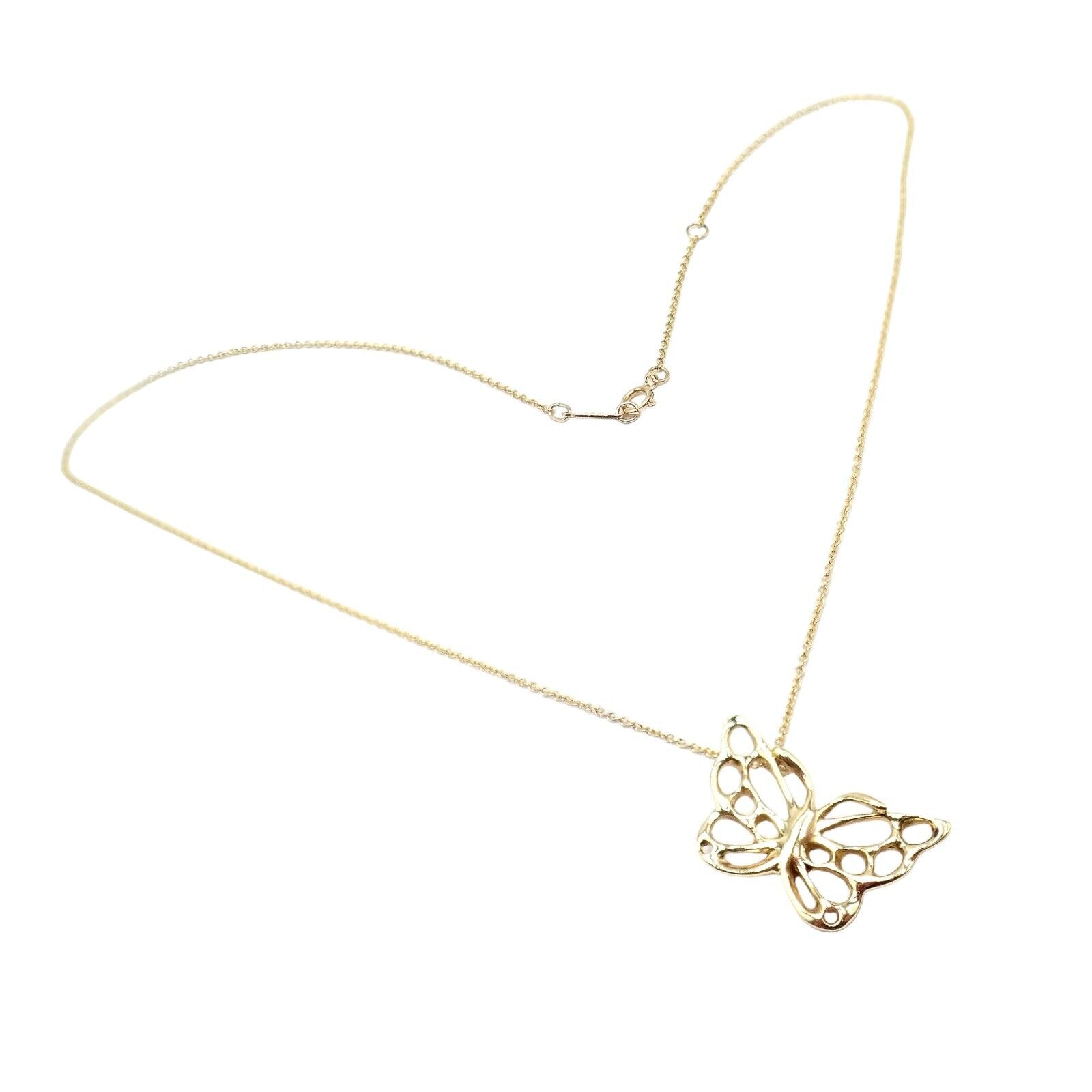 Authentic Tiffany & Co Cummings 18k Yellow Gold Butterfly Pendant Necklace Vintage 1988 - Elegant Jewelry Gift for Women, Perfect for Anniversaries & Special Occasions