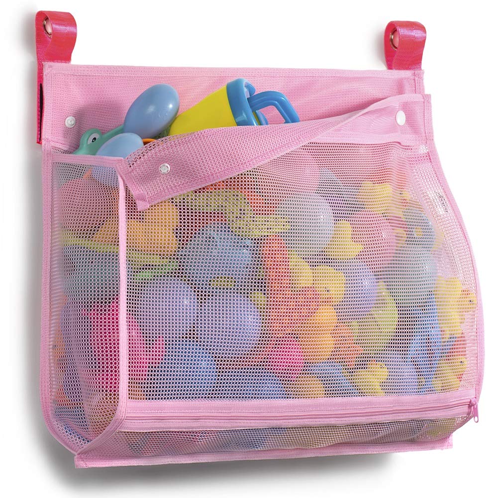 TENRAI Large Pink Mesh Bath Toy Organizer - Bathtub Storage Bag, Multi-Purpose Baby Toys Net, Quick Drying Shower Caddy for Toddlers & Kids - Perfect for Bathroom Organization & Toy Storage