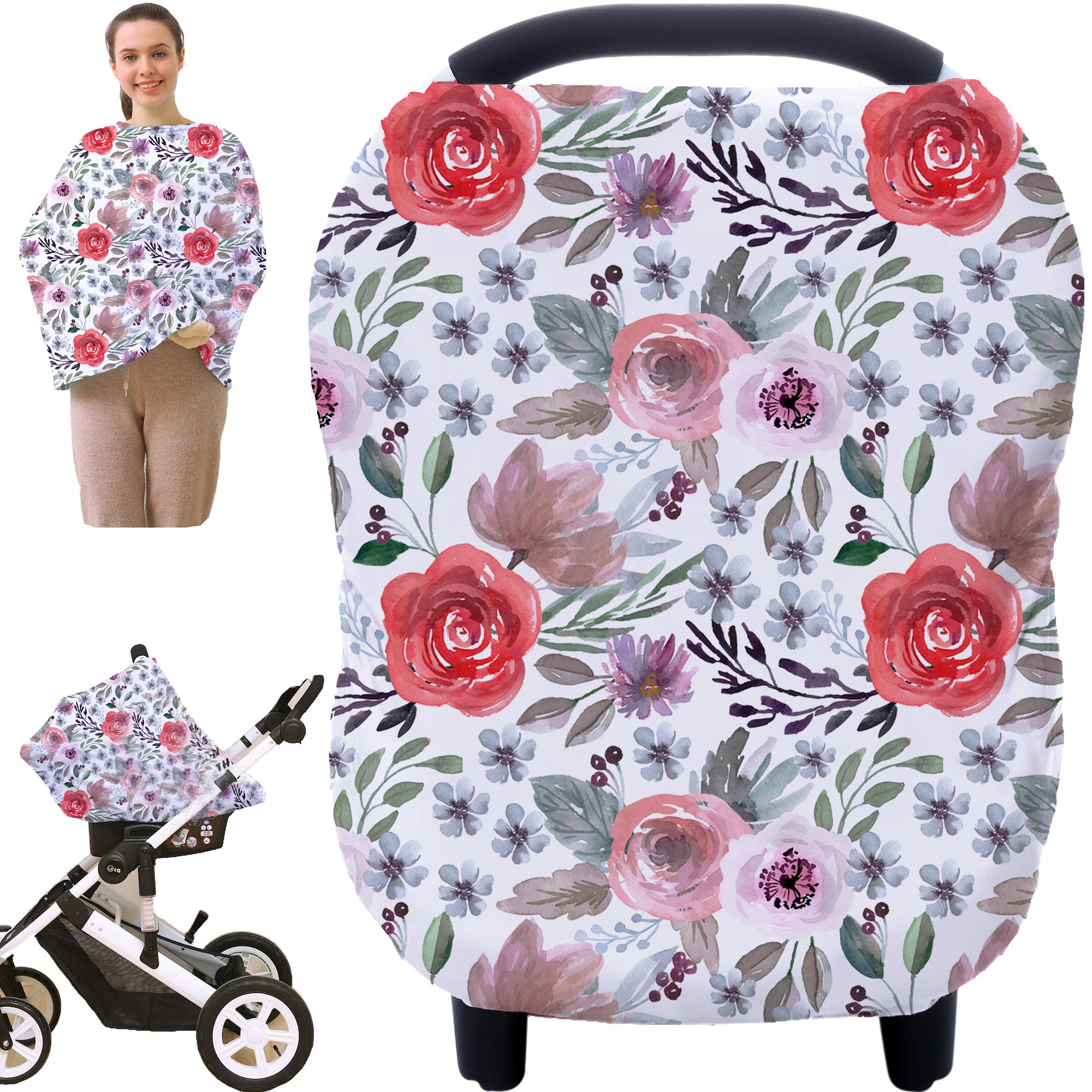 Multi-Use Nursing Cover & Car Seat Canopy for Babies - Stretchy Breathable Infant Car Seat Cover, Perfect Baby Shower Gift for Boys & Girls (Purple Flower) - Ideal for Breastfeeding, Shopping & Travel