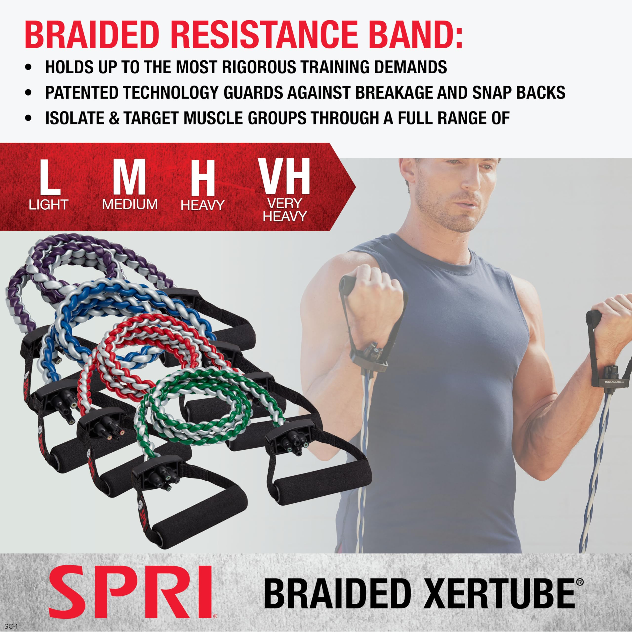SPRI Braided Xertube Resistance Bands - Premium Exercise Bands for Home Gym, Strength Training & Physical Therapy - Durable Workout Equipment for Men & Women - Perfect for Yoga, Pilates, Weightlifting & Rehabilitation Exercises
