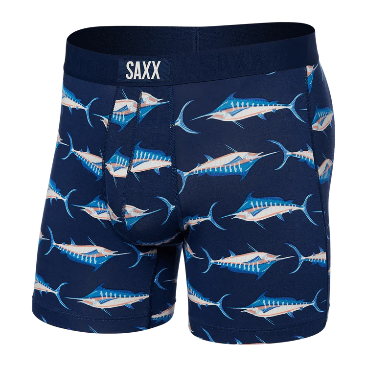 SAXX Vibe Super Soft Marlin Matrix Boxer Briefs for Men - Ultra Comfortable Underwear with Moisture-Wicking Fabric (Midnight Blue) - Perfect for Workout, Travel & Everyday Wear