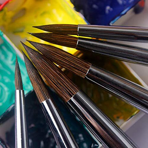 XZEN 6-Piece Black Sable Hair Watercolor Paint Brushes Set - Professional Pointed Tip for Watercolor, Oil & Acrylic Painting - Perfect for Artists, Beginners & DIY Craft Projects