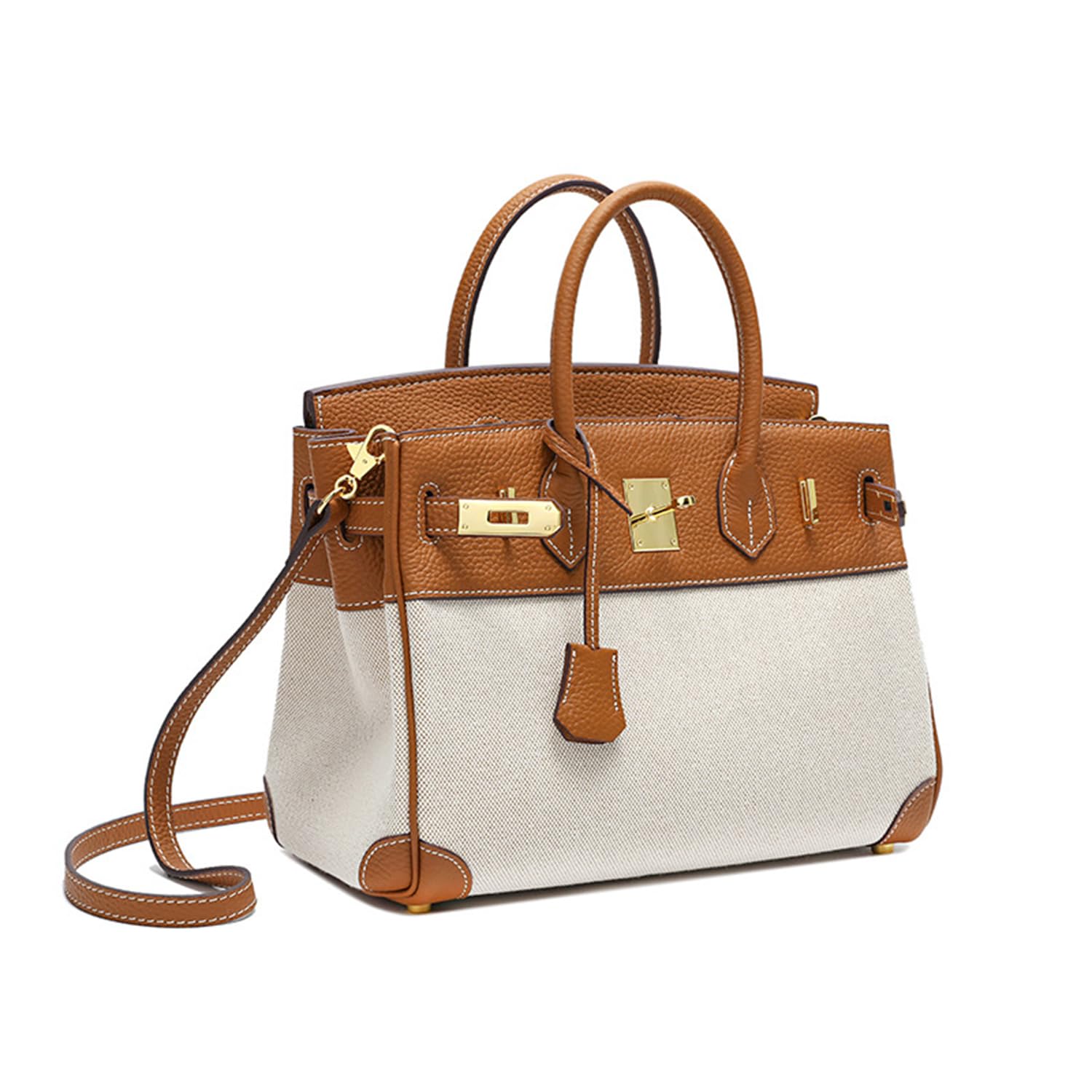 Stylish Women's Leather & Canvas Top Handle Satchel Purse - Adjustable Shoulder Strap Tote Handbag for Work, Travel & Everyday Use