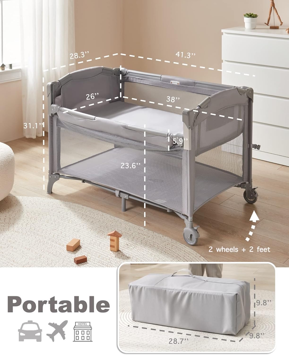 BEKA 4-in-1 Convertible Baby Bassinet & Bedside Sleeper - Multi-Functional Newborn Crib with Playard, Changing Table & Nightstand | Perfect for Nursery, Bedroom & Travel Use