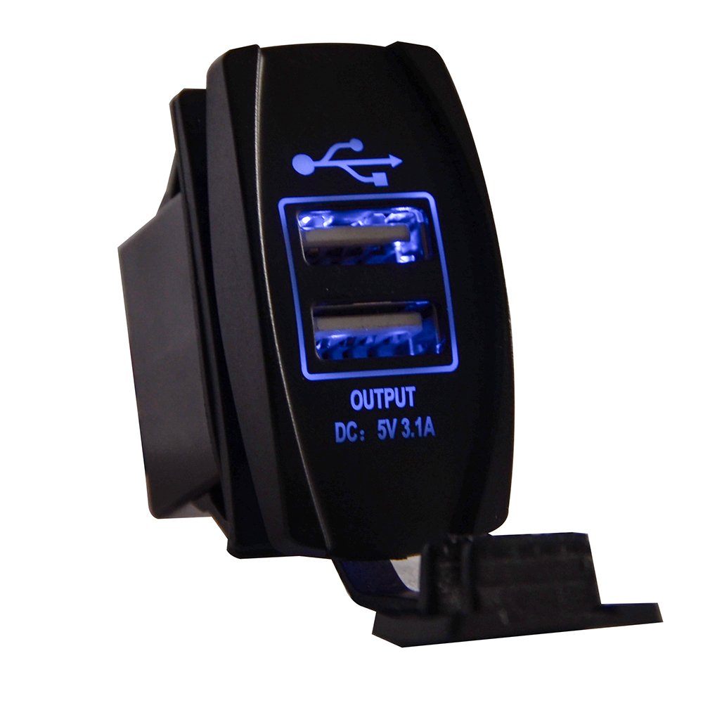 Universal Rocker Style Car USB Charger - Dual Port Fast Charging with Blue LED Light for Rocker Switch Panel | Perfect for Road Trips, Camping & Truck Accessories