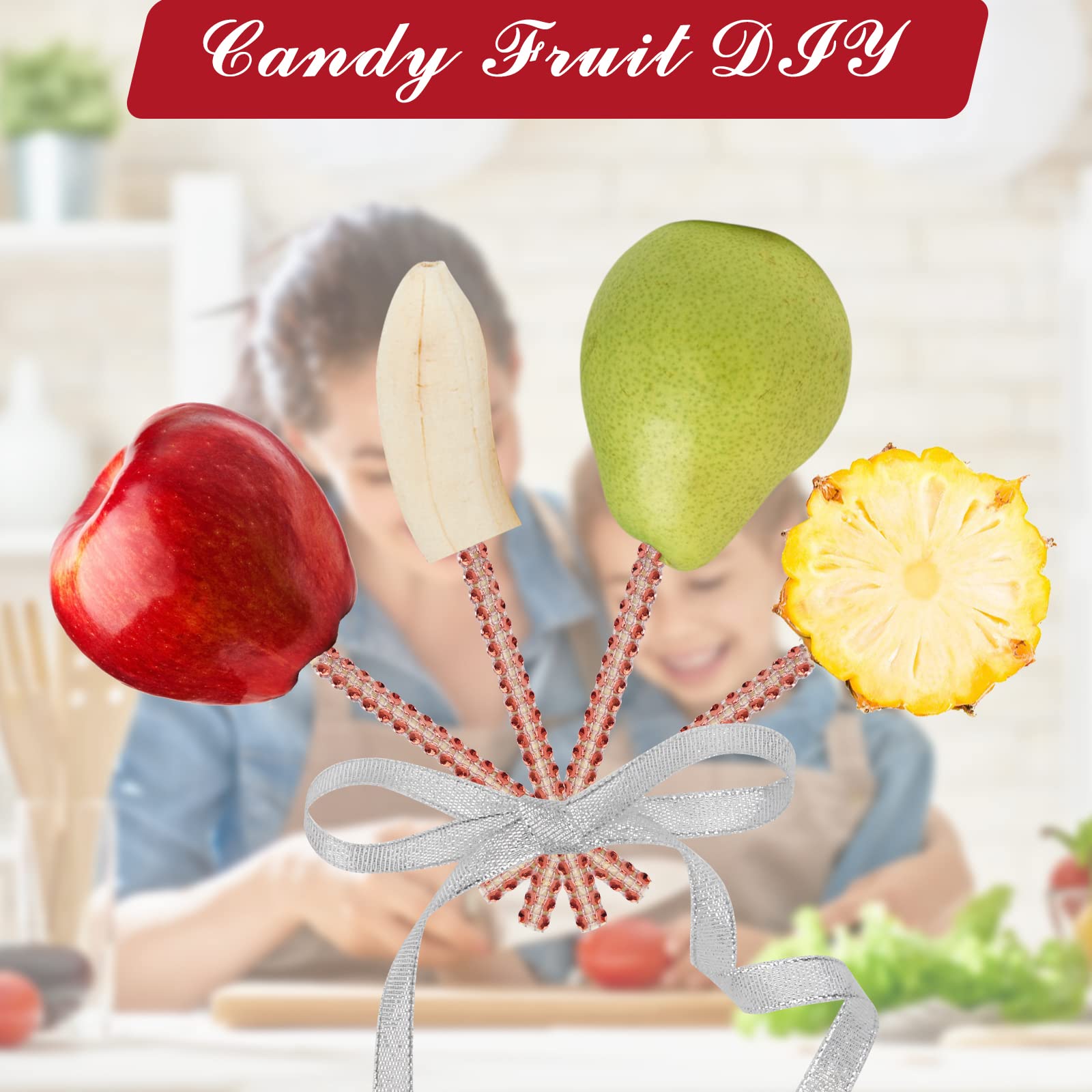 24P Glitter Candy Apple Sticks with 30P Candy Bags & 25yd Glitter Ribbon - Coldairsoap Bling Party Supplies for Birthday, Baby Shower, Wedding Favors and Holiday Decorations