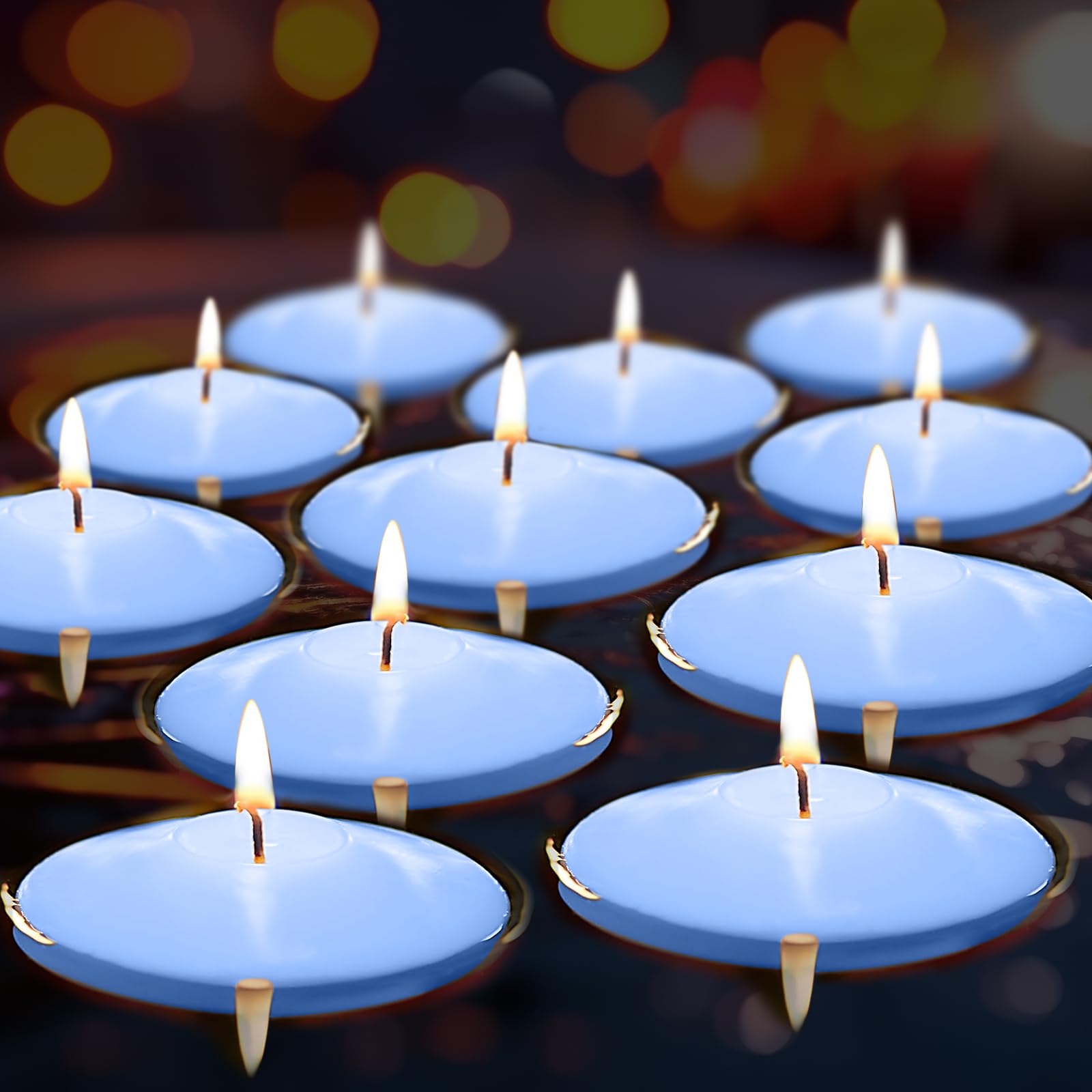 24 Unscented Blue Floating Candles - 2 Inch Long-Lasting Water Candles for Birthday, Wedding, Party & Holiday Decorations - Elegant Centerpiece for Pool, Bathtub, Vase or Tabletop Displays
