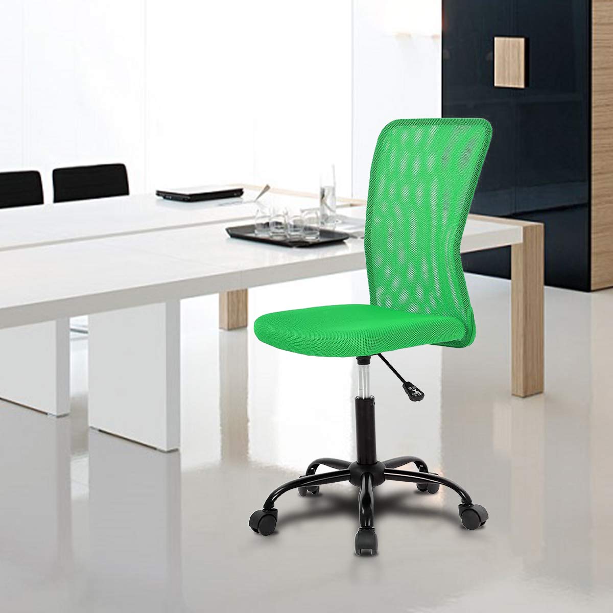 Ergonomic Mesh Office Chair - Adjustable Armless Computer Desk Chair with Swivel & Rolling Wheels for Home Office, Working & Meetings - Green (Ideal for Long Hours of Comfortable Sitting)