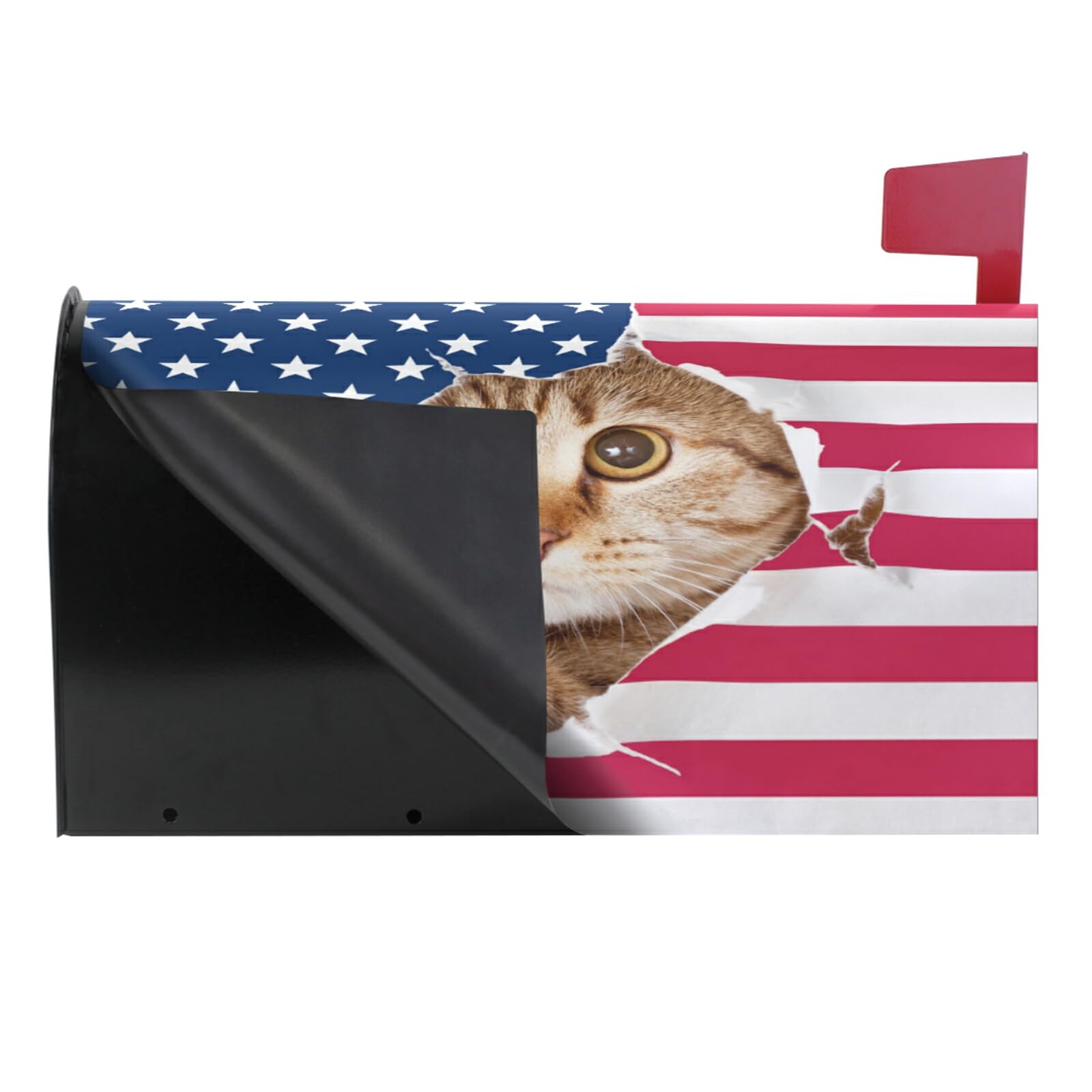 Wamika Magnetic Cat Mailbox Cover with USA Flag Design - Large 18x21 Inch Weatherproof Decorative Mailbox Wrap for Front Porch & Home Decor