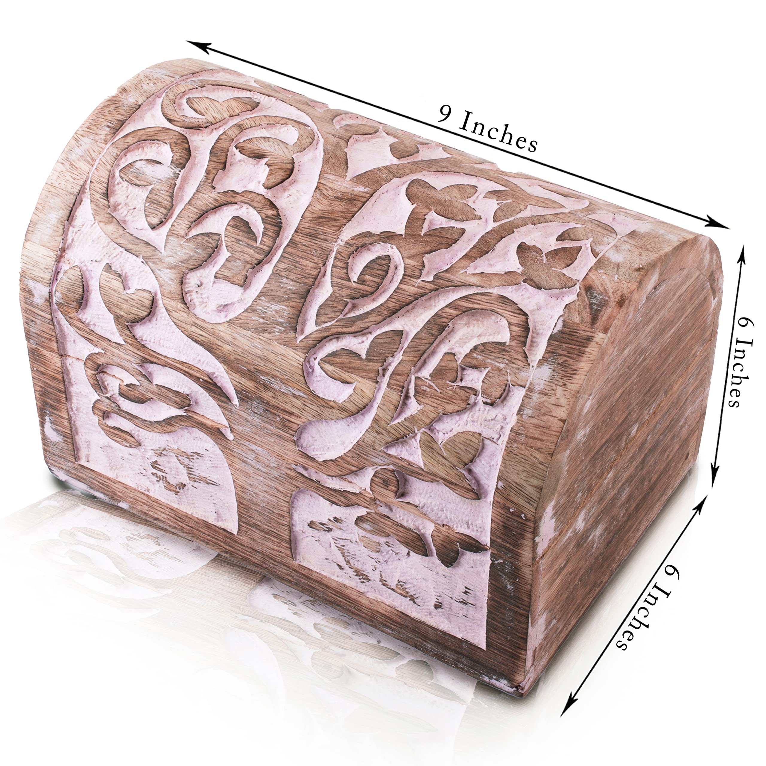 Handmade Wooden Jewelry Box with Tree of Life Carving - Pink Decorative Jewelry Organizer, Keepsake Box & Watch Storage for Women | Perfect Birthday Gift, Anniversary Present & Home Decor Accessory | Great for Organizing Rings, Necklaces, Bracelets & Valuables
