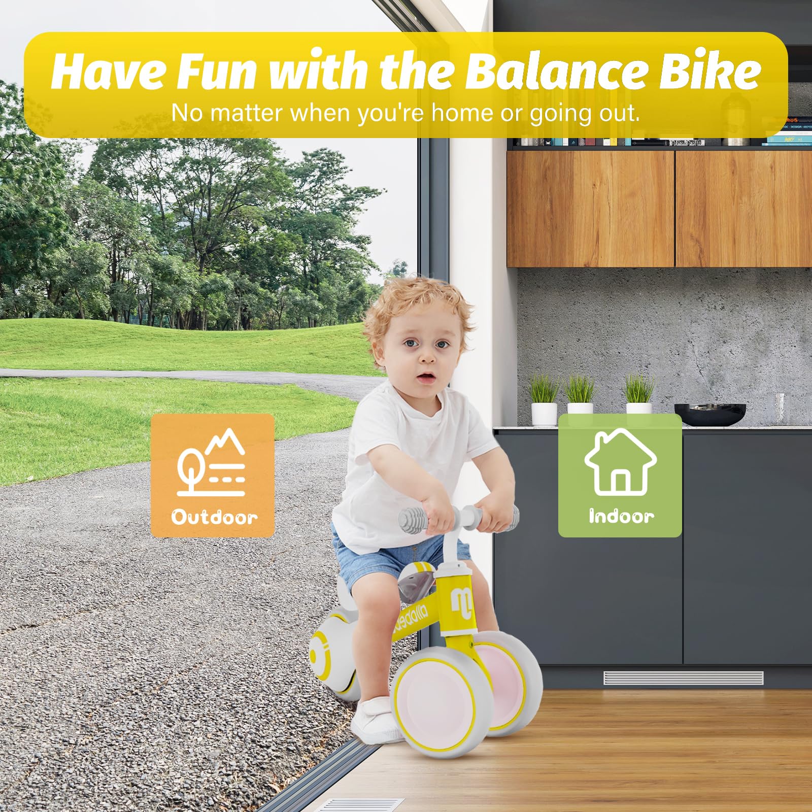 Allobebe Baby Balance Bike for Toddlers 12-36 Months - Adjustable Seat, Silent 3-Wheels Training Bike for 1 Year Old Girls & Boys - Perfect First Birthday Gift to Help Babies Learn Standing & Walking - Indoor & Outdoor Play, Park Rides, Backyard Fun