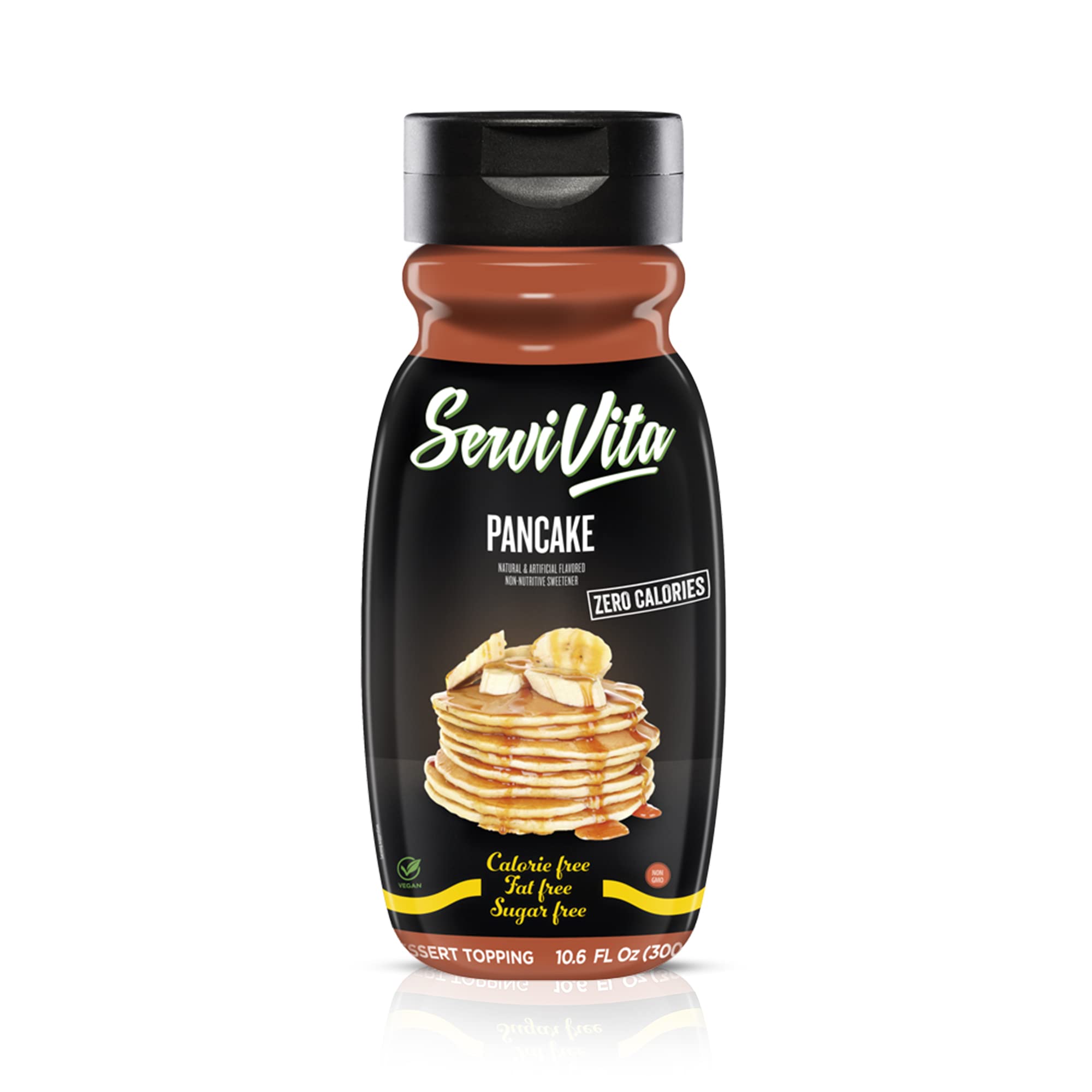 Sugar Free Pancake Syrup Zero Calories & Fat Free - 10.6 FL OZ Bottle | No Sugar Added, Gluten-Free, Non-GMO, Vegan & Keto Friendly Dessert Topping by ServiVita | Perfect for Pancakes, Waffles, French Toast & Low-Carb Diets