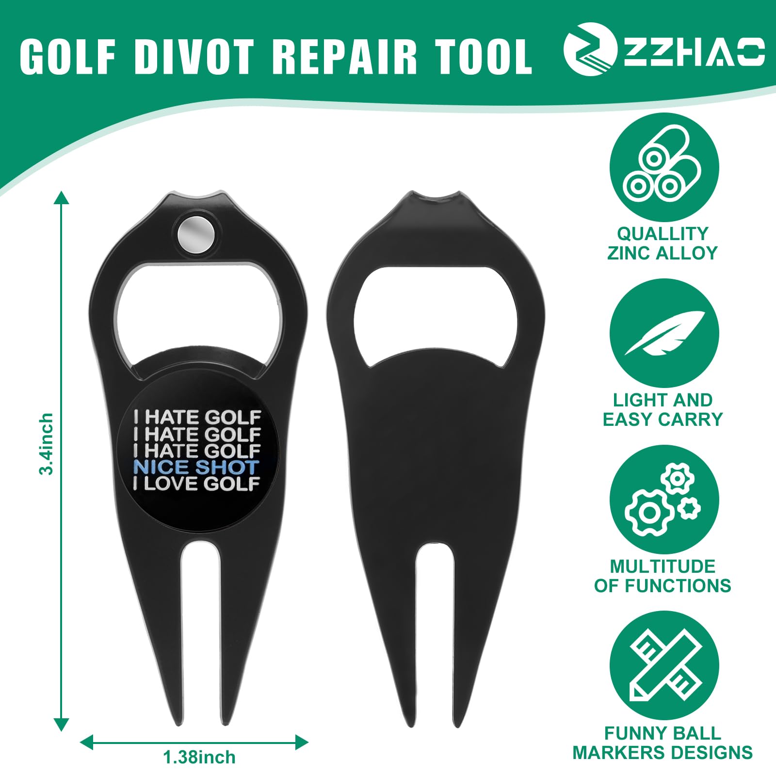 ZZHAO Golf Divot Repair Tool & Ball Marker Set - Premium Golf Accessories for Men | Perfect Gift for Golfers | Ideal for Course Play & Practice Sessions