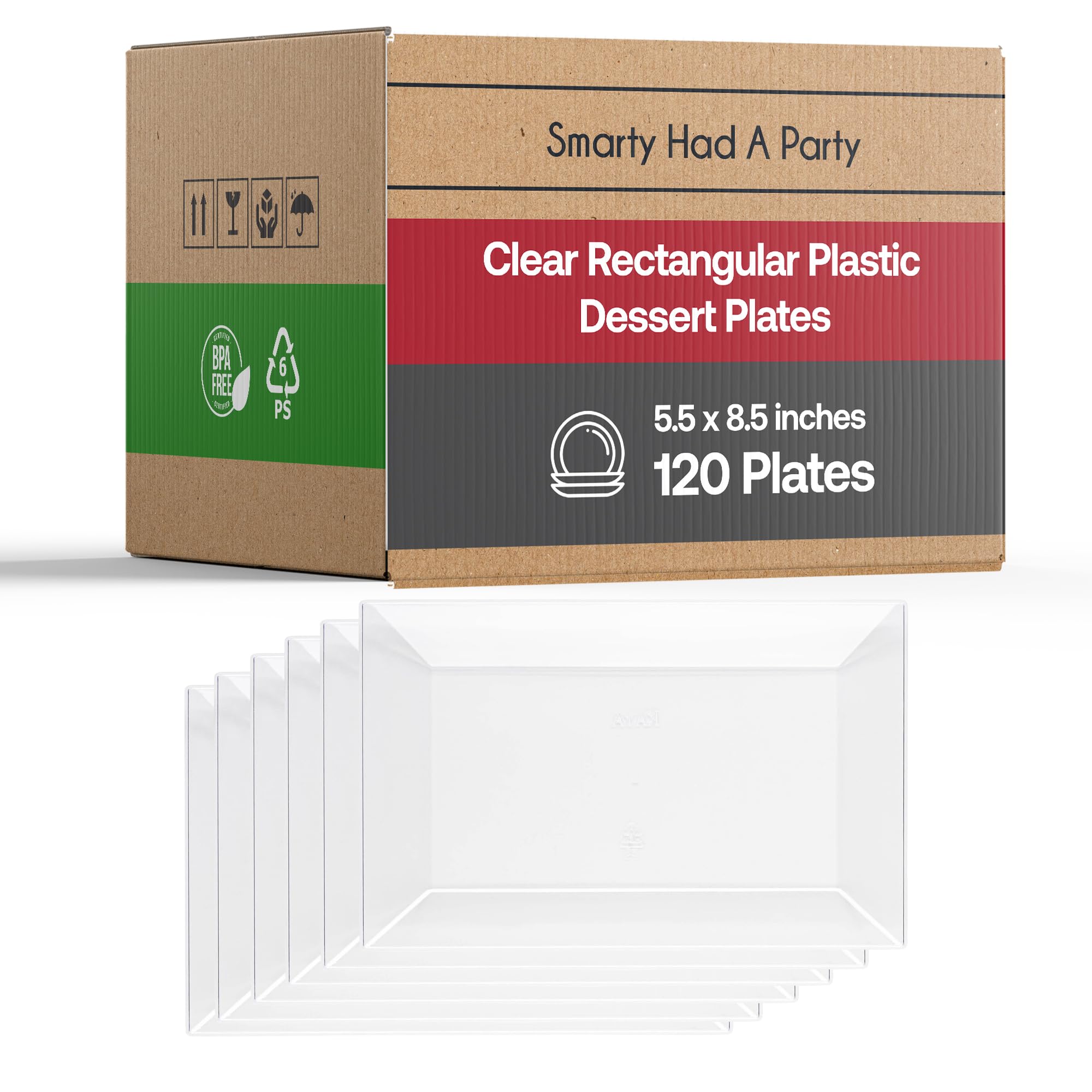 Smarty Had A Party 120 Elegant Disposable Plastic Dessert Plates - Heavy Duty Clear Rectangle Appetizer & Salad Plates for Weddings, Birthday Parties, Baby Showers & Special Events - Perfect for Catering, Buffets & Home Entertaining