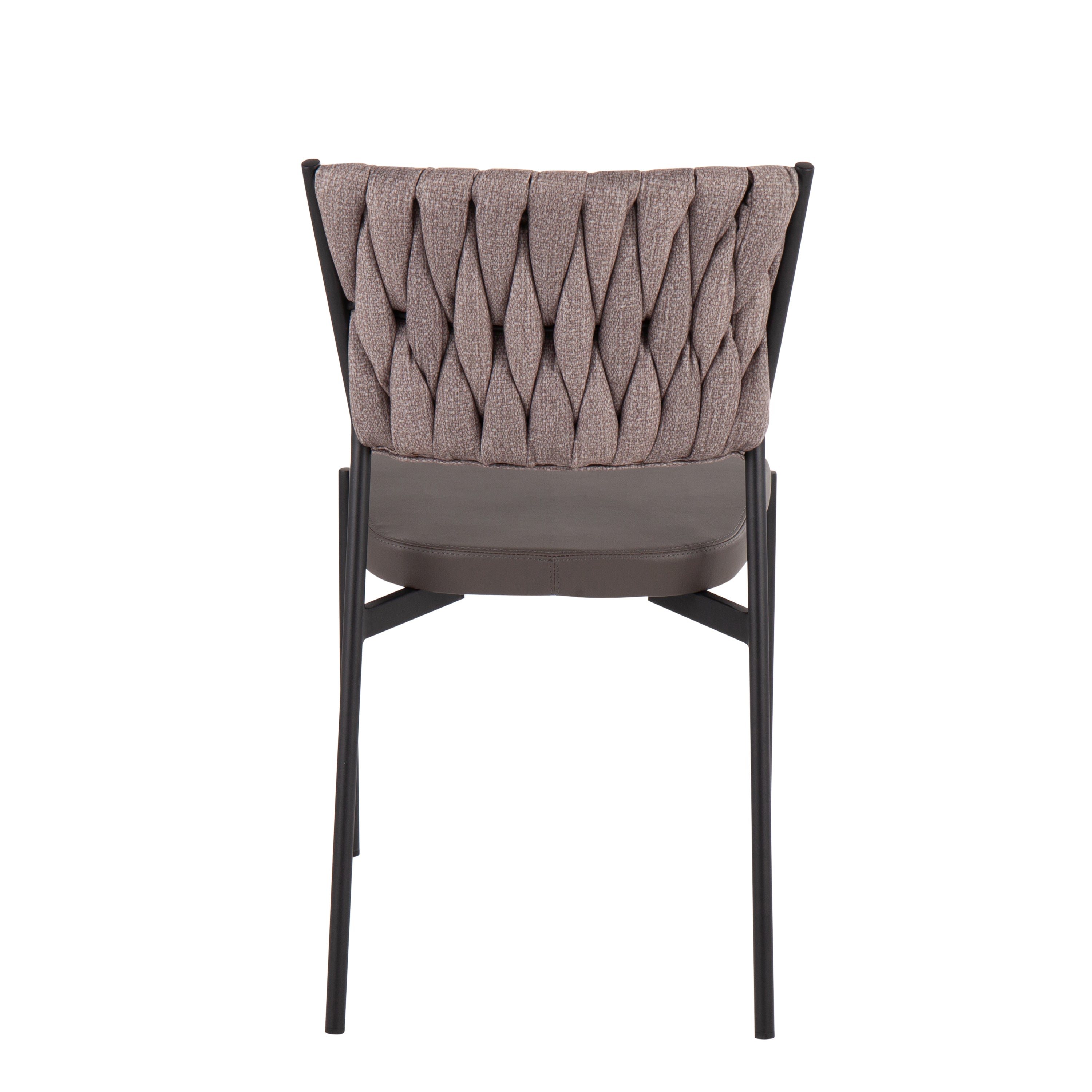 LumiSource Modern Braided Tania Chair Set of 2 - Black Metal Frame with Grey Faux Leather & Light Brown Fabric Upholstery - Perfect for Living Room, Dining Room, or Office Decor