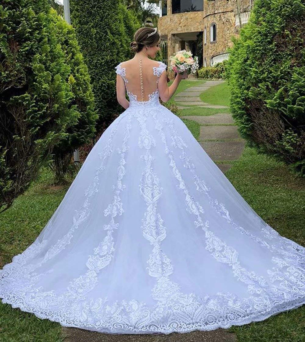 Elegant Illusion Sweetheart Wedding Dress for Bride – Long Ball Gown with Lace & Tulle – Romantic Bridal Gown for Women – Perfect for Church Ceremonies, Beach Weddings & Formal Receptions